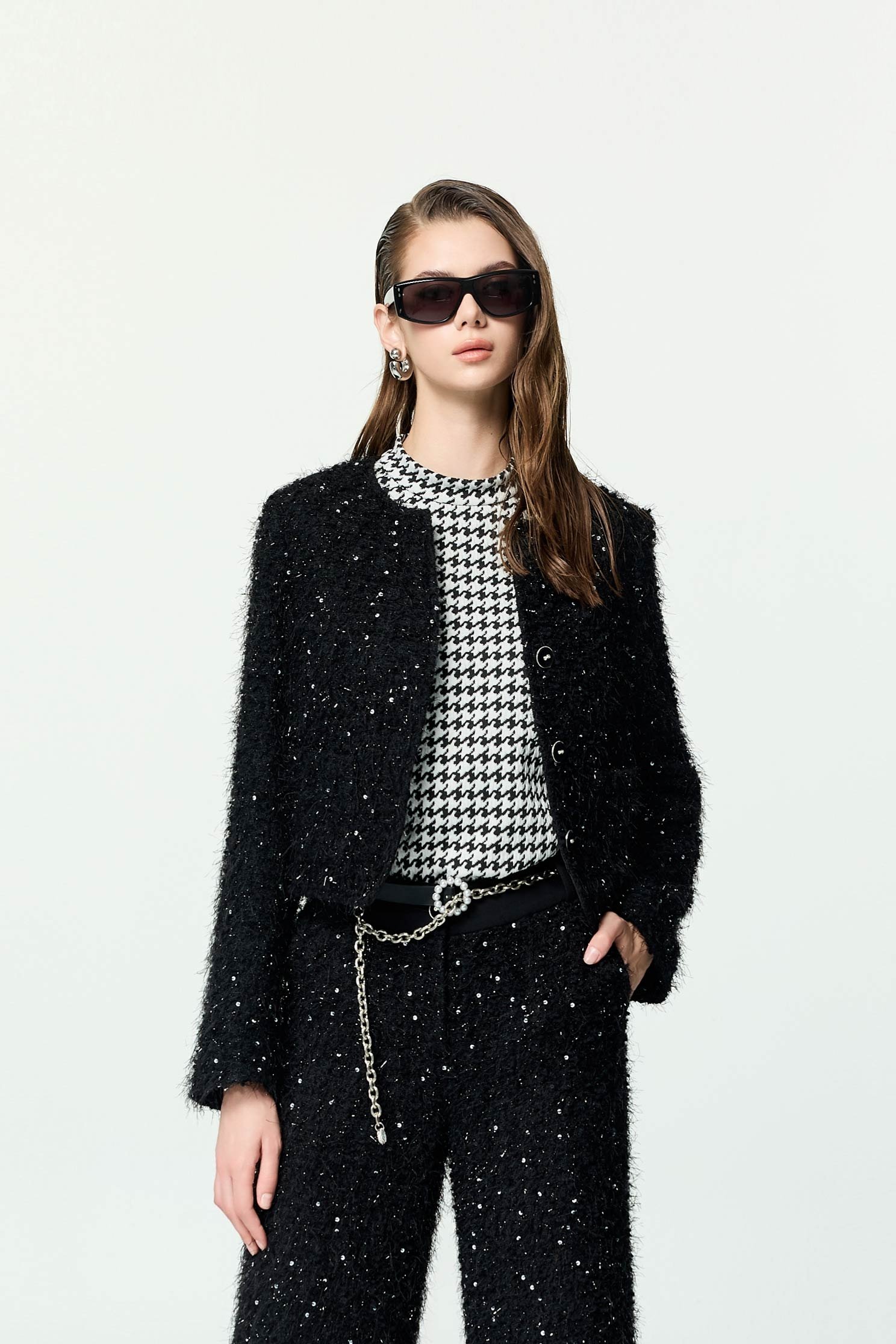 Houndstooth Stand Collar VestHoundstooth Stand Collar Vest,sleeveless tops,Season (AW) Look,sleeveless tops