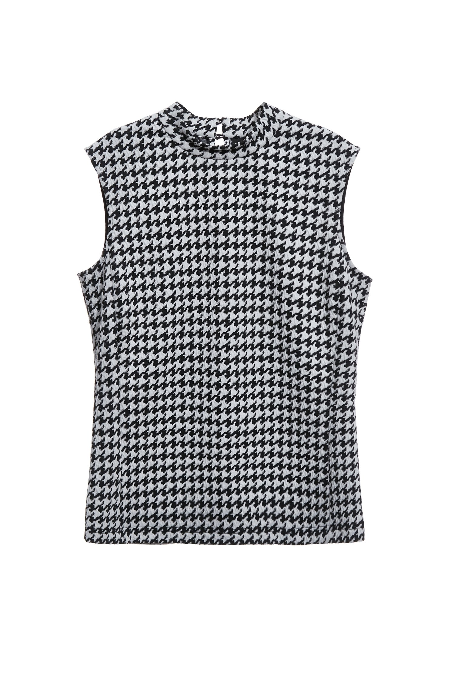 Houndstooth Stand Collar VestHoundstooth Stand Collar Vest,sleeveless tops,Season (AW) Look,sleeveless tops