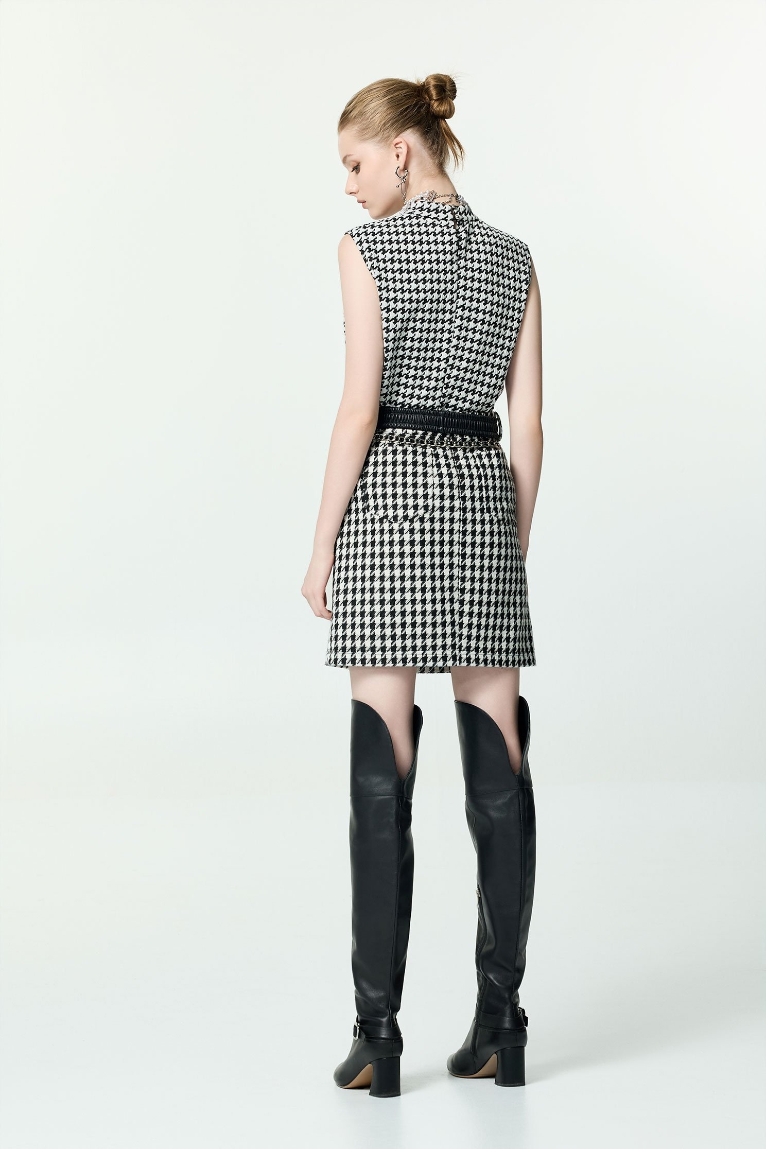 Houndstooth Stand Collar VestHoundstooth Stand Collar Vest,sleeveless tops,Season (AW) Look,sleeveless tops