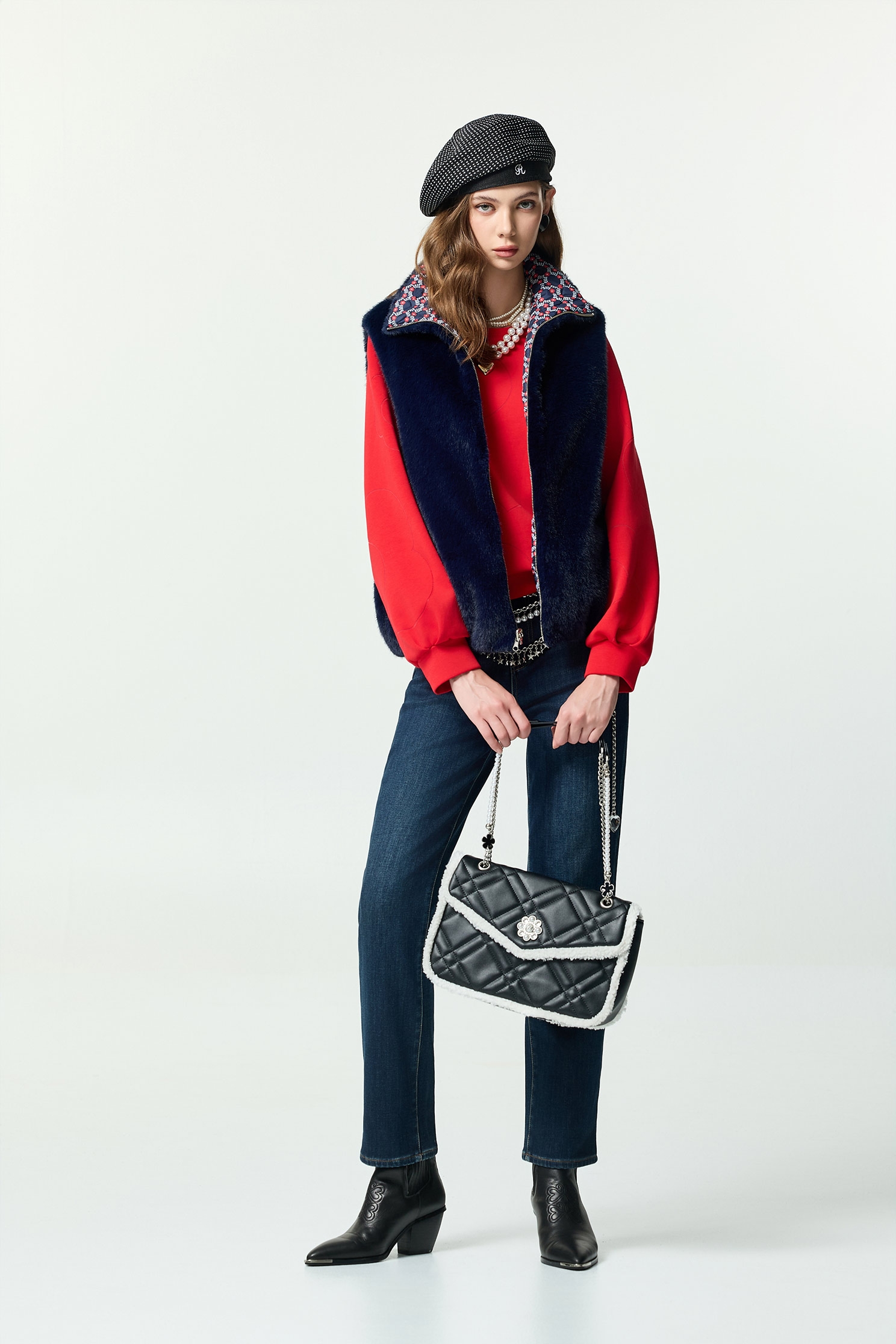 Two-way Navy Faux Fur VestTwo-way Navy Faux Fur Vest,sleeveless tops,Office Looks,Outerwear,sleeveless tops,Season (AW) Look,Valentine,sleeveless tops