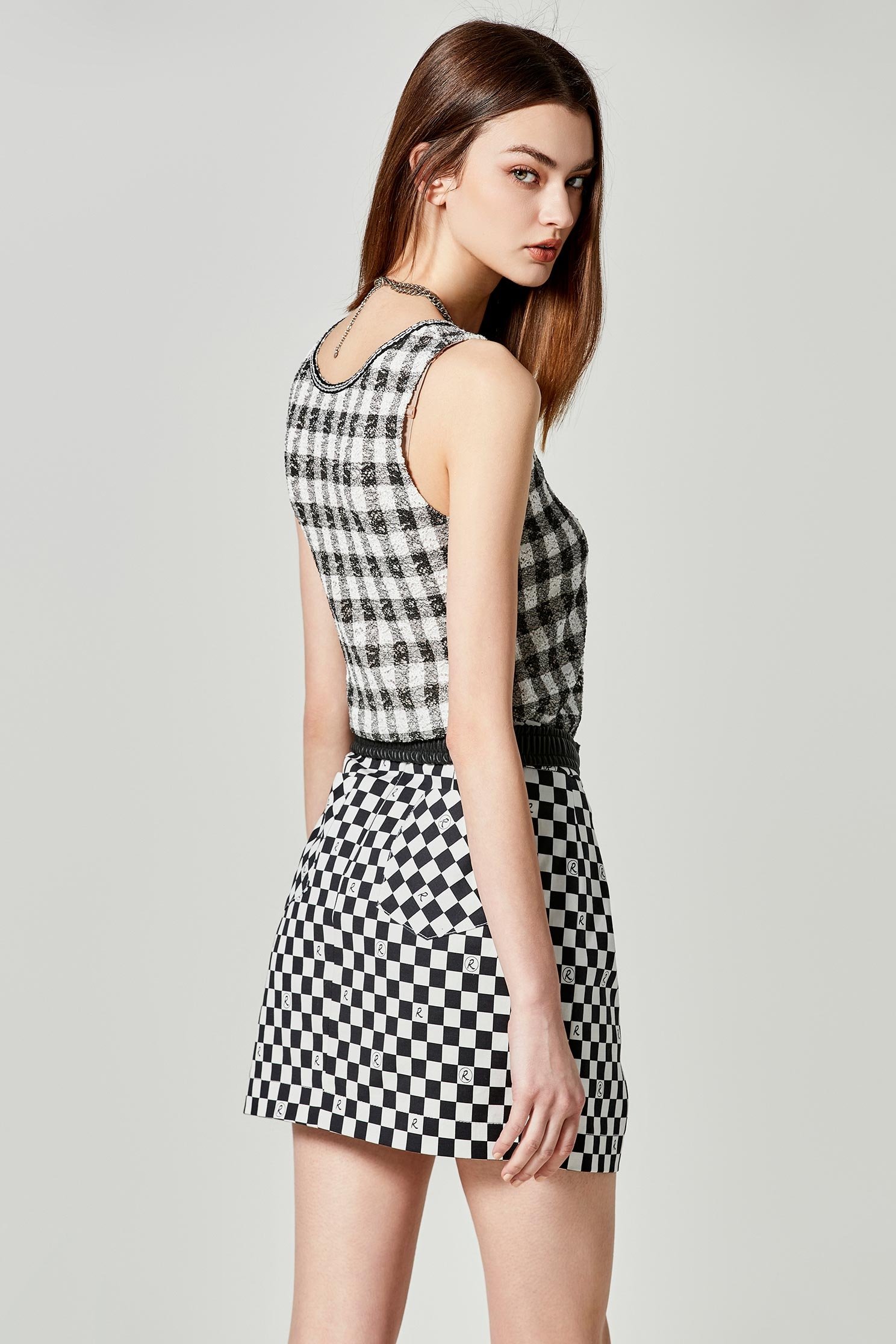 U-neckline Checkered Tank TopU-neckline Checkered Tank Top,sleeveless tops,Tops,Season (SS) Look,Plaid,sleeveless tops,Lace