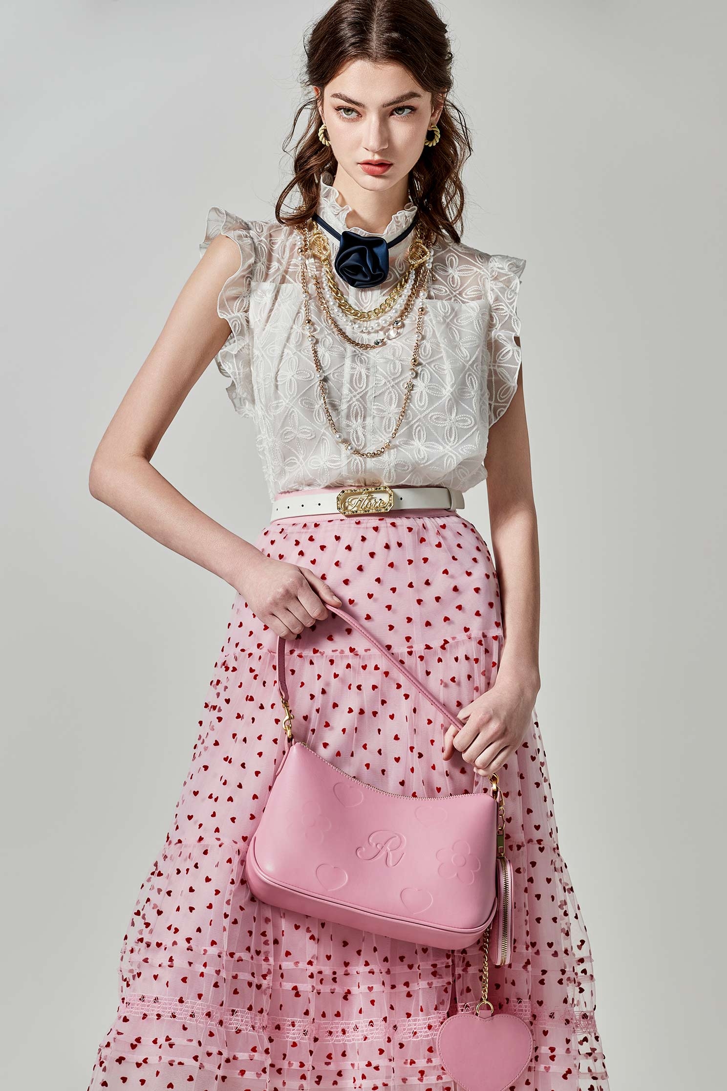 Floral Vest With Detachable Rose BowFloral Vest With Detachable Rose Bow,sleeveless tops,Tops,Embroidered,Season (SS) Look,sleeveless tops