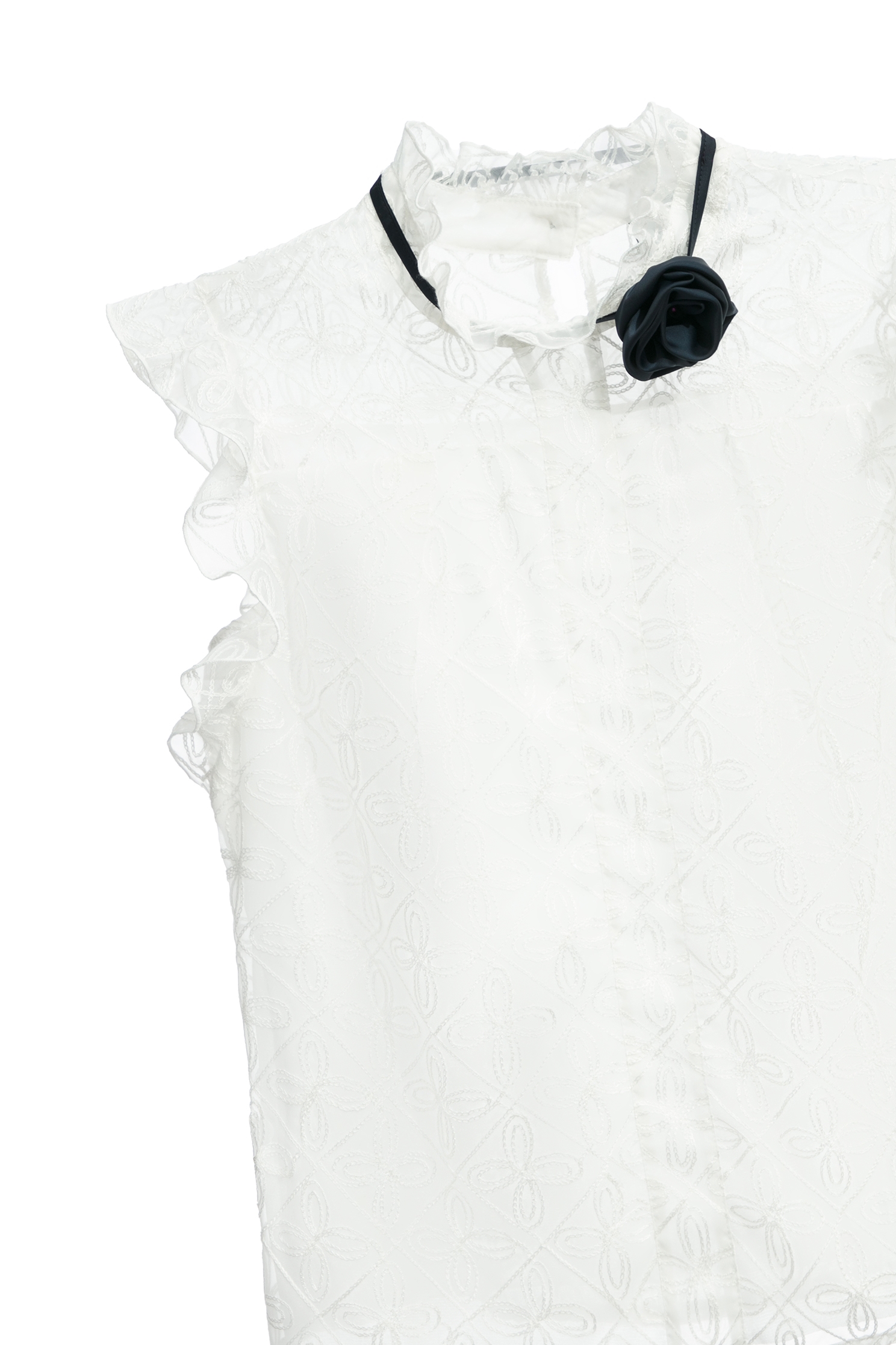 Floral Vest With Detachable Rose BowFloral Vest With Detachable Rose Bow,sleeveless tops,Tops,Embroidered,Season (SS) Look,sleeveless tops