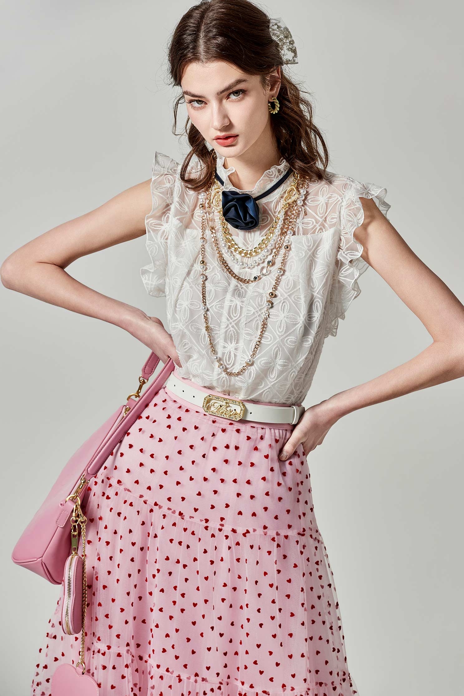 Floral Vest With Detachable Rose BowFloral Vest With Detachable Rose Bow,sleeveless tops,Tops,Embroidered,Season (SS) Look,sleeveless tops