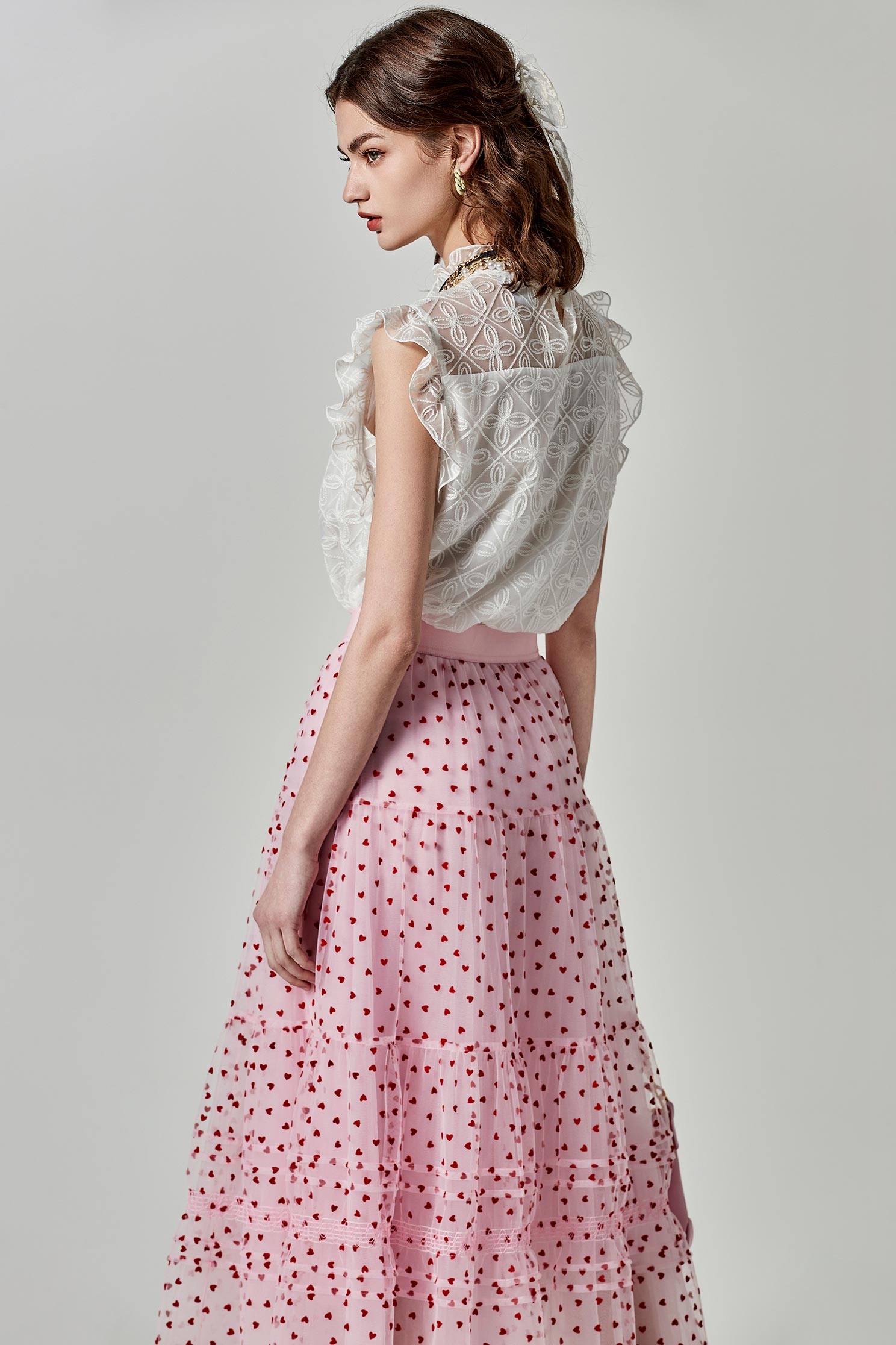 Floral Vest With Detachable Rose BowFloral Vest With Detachable Rose Bow,sleeveless tops,Tops,Embroidered,Season (SS) Look,sleeveless tops