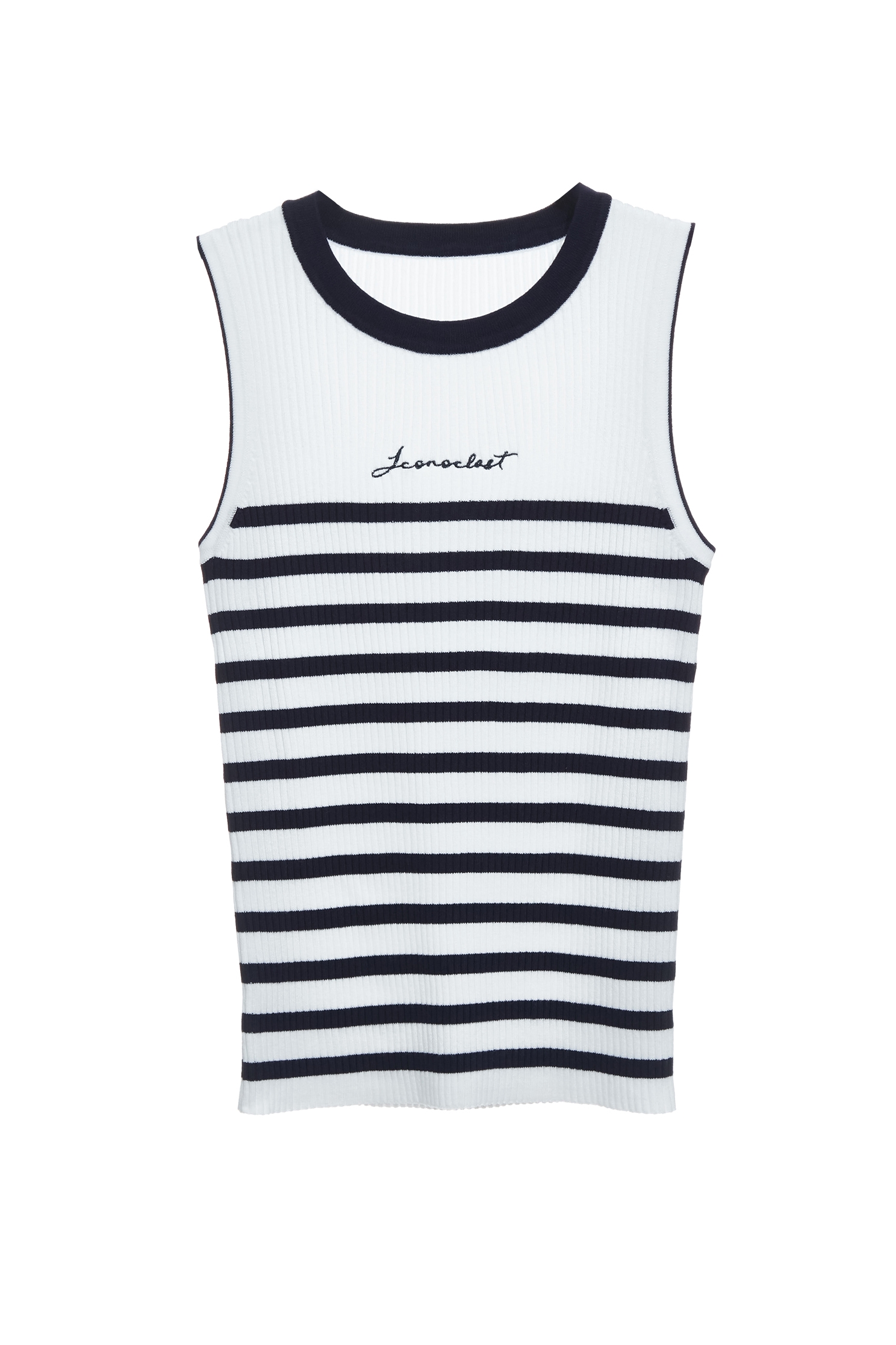 Navy Stripe Knit Tank TopNavy Stripe Knit Tank Top,sleeveless tops,Season (SS) Look,Stripe,Embroidered,sleeveless tops,Knitted,Knitted tops