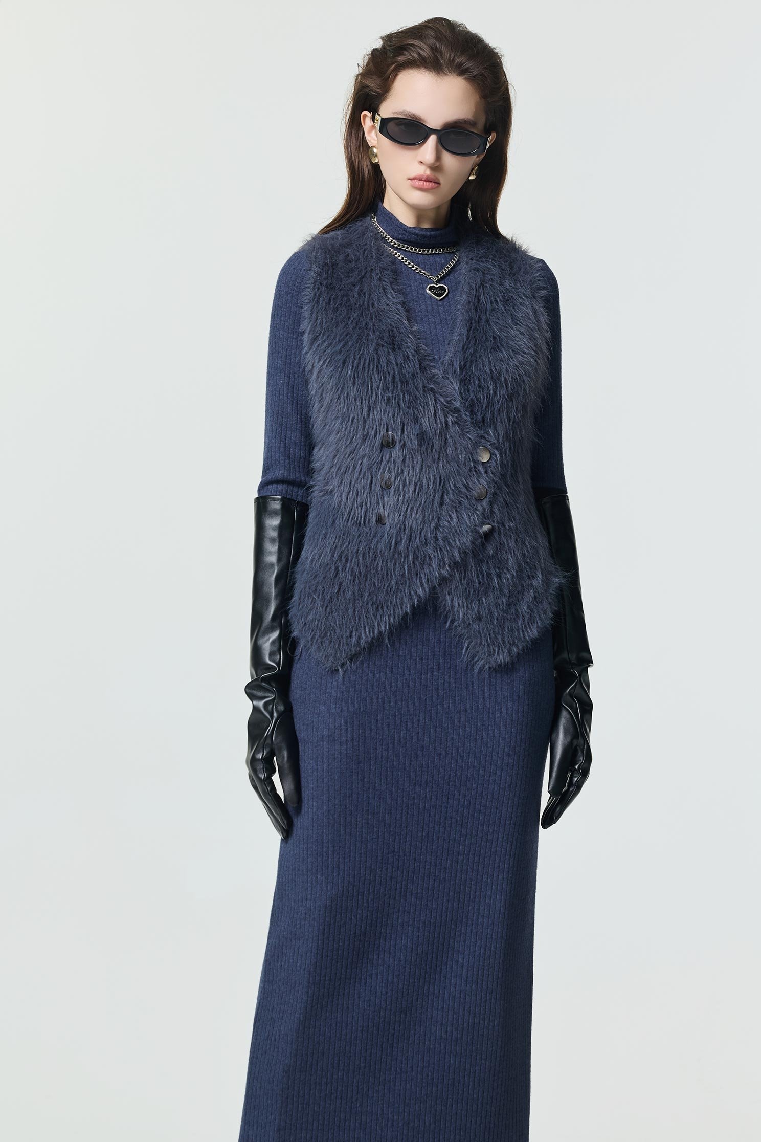 V-neck Faux Fur Blue VestV-neck Faux Fur Blue Vest,Jackets,sleeveless tops,Outerwear,Season (AW) Look,sleeveless tops,Knitted,Knitted tops