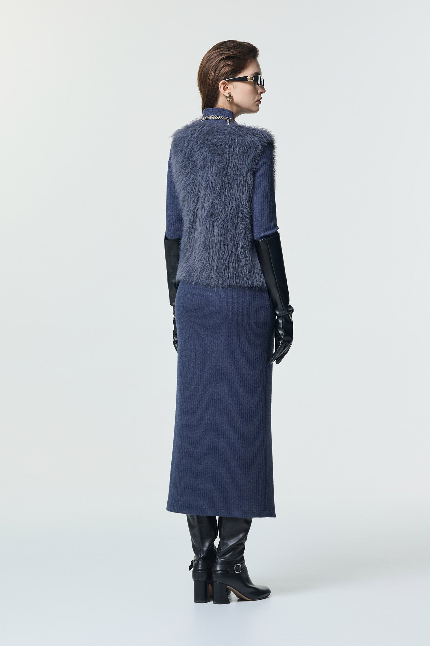 V-neck Faux Fur Blue VestV-neck Faux Fur Blue Vest,Jackets,sleeveless tops,Outerwear,Season (AW) Look,sleeveless tops,Knitted,Knitted tops