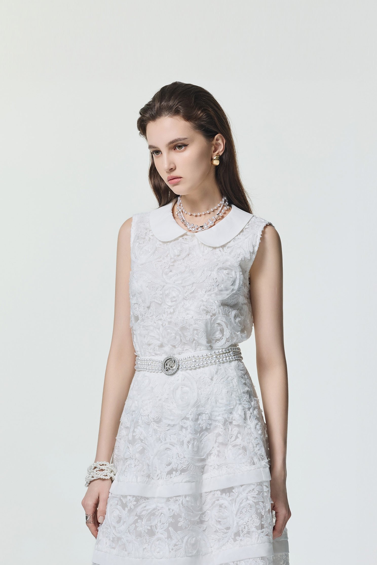 Peter Pan Collar 3-D Floral Mesh VestPeter Pan Collar 3-D Floral Mesh Vest,sleeveless tops,Tops,Season (SS) Look,White tops,Embroidered,sleeveless tops