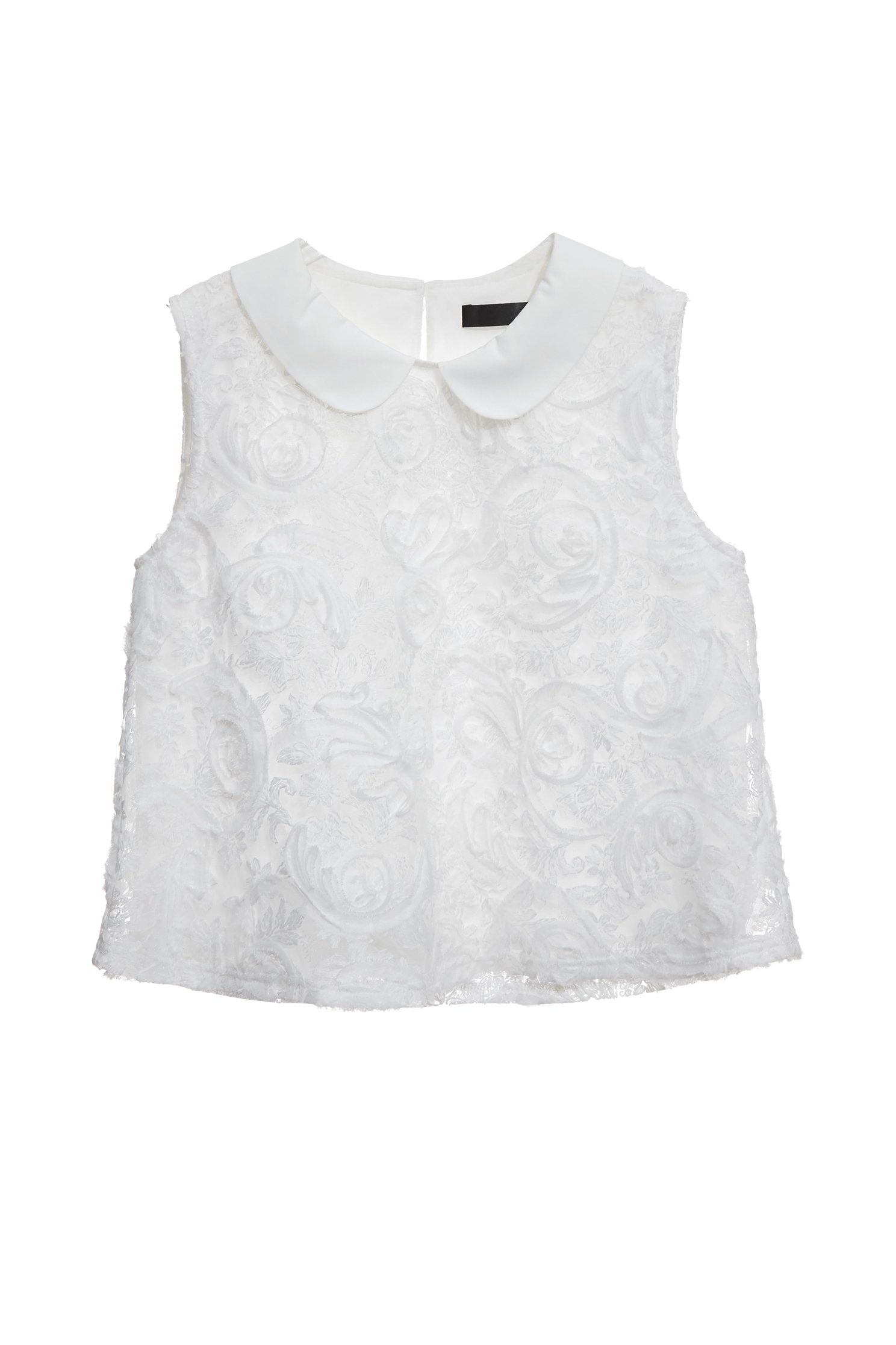 Peter Pan Collar 3-D Floral Mesh VestPeter Pan Collar 3-D Floral Mesh Vest,sleeveless tops,Tops,Season (SS) Look,White tops,Embroidered,sleeveless tops