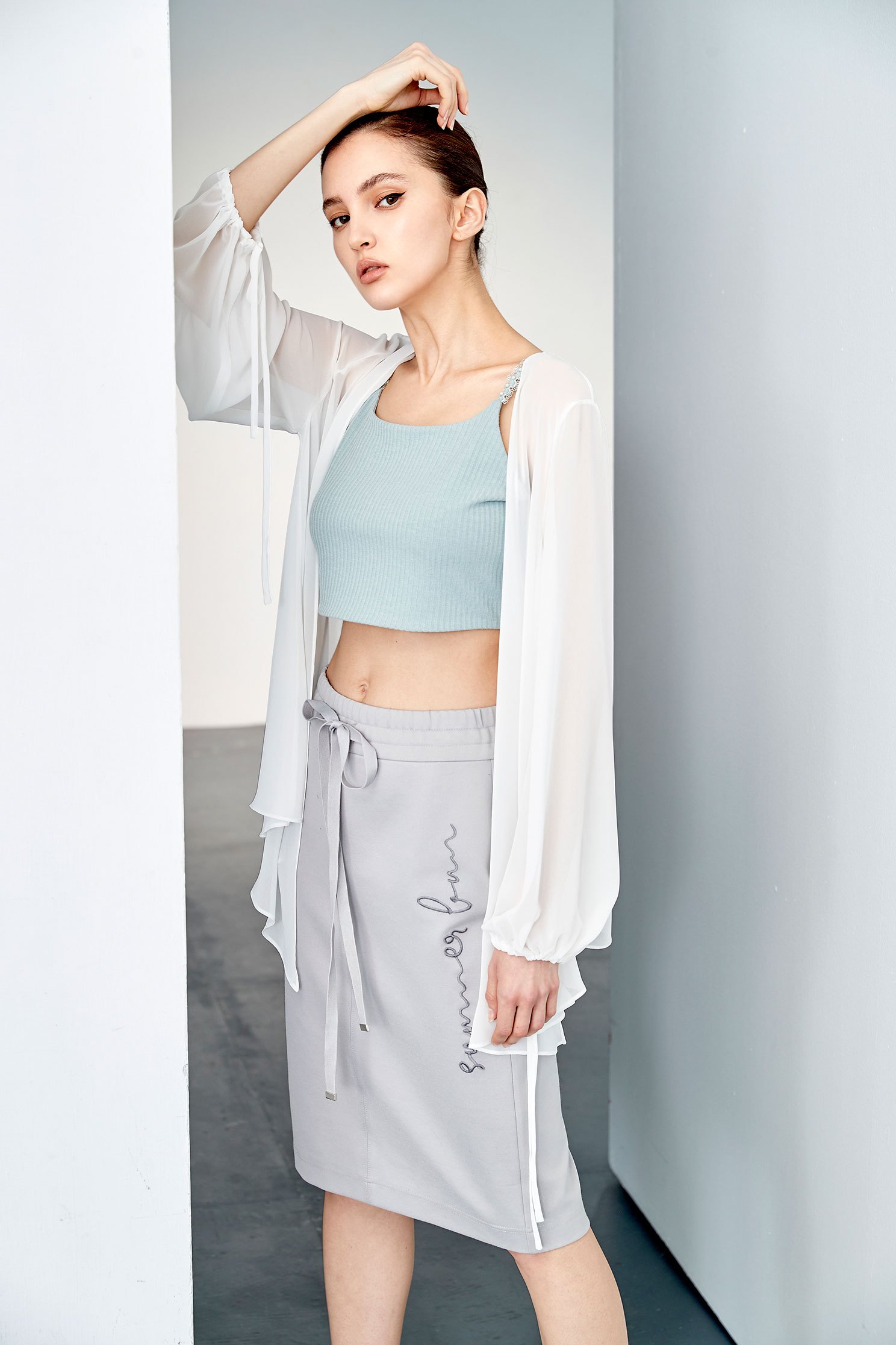 Basic Knit Tank Top With Beaded StrapStrappy crop vest top with lace and faux pearl,Rayon,Season (SS) Look,mothergift,pearl,healing colors,iROO LIVE,sleeveless tops,Lace