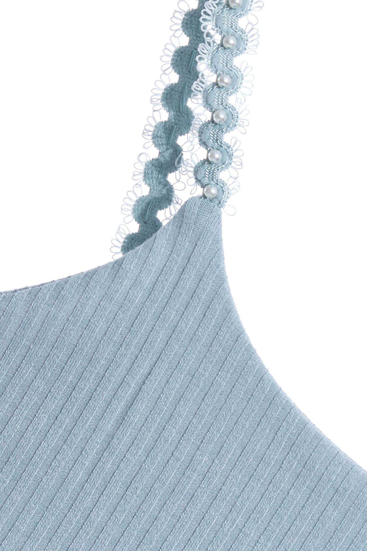 Basic Knit Tank Top With Beaded StrapStrappy crop vest top with lace and faux pearl,Rayon,Season (SS) Look,mothergift,pearl,healing colors,iROO LIVE,sleeveless tops,Lace