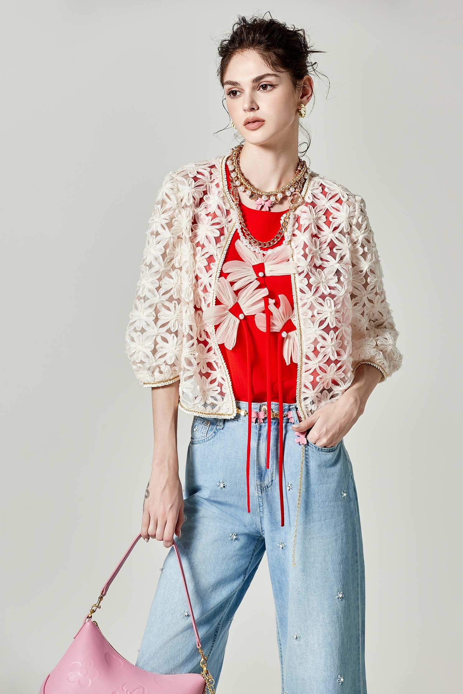 Front 3-D Floral Graphic Red VestFront 3-D Floral Graphic Red Vest,sleeveless tops,Tops,Season (SS) Look,pearl,sleeveless tops