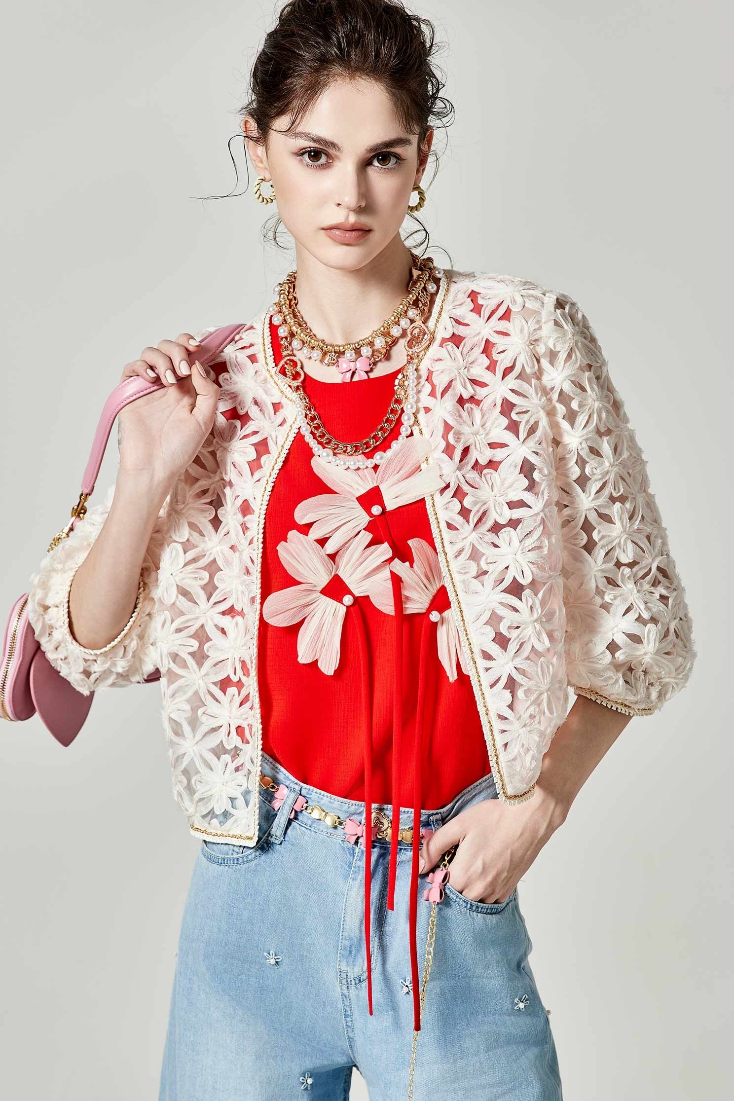 Front 3-D Floral Graphic Red VestFront 3-D Floral Graphic Red Vest,sleeveless tops,Tops,Season (SS) Look,pearl,sleeveless tops