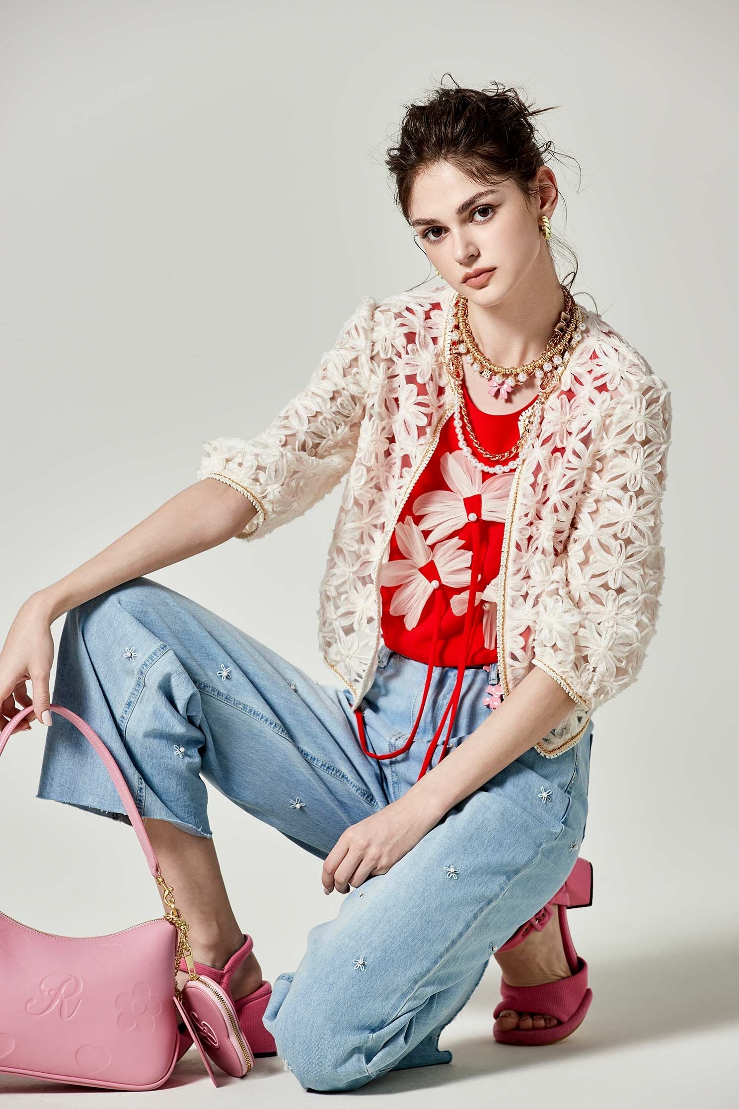 Front 3-D Floral Graphic Red VestFront 3-D Floral Graphic Red Vest,sleeveless tops,Tops,Season (SS) Look,pearl,sleeveless tops