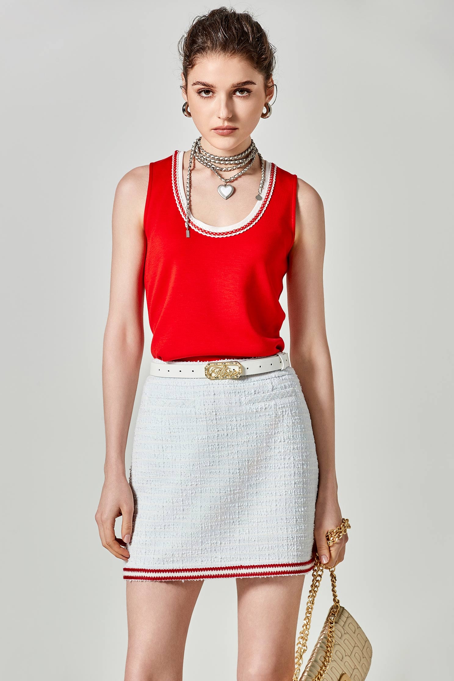 Red Tank Top With Contrast White TrimRed Tank Top With Contrast White Trim,sleeveless tops,Tops,Season (SS) Look