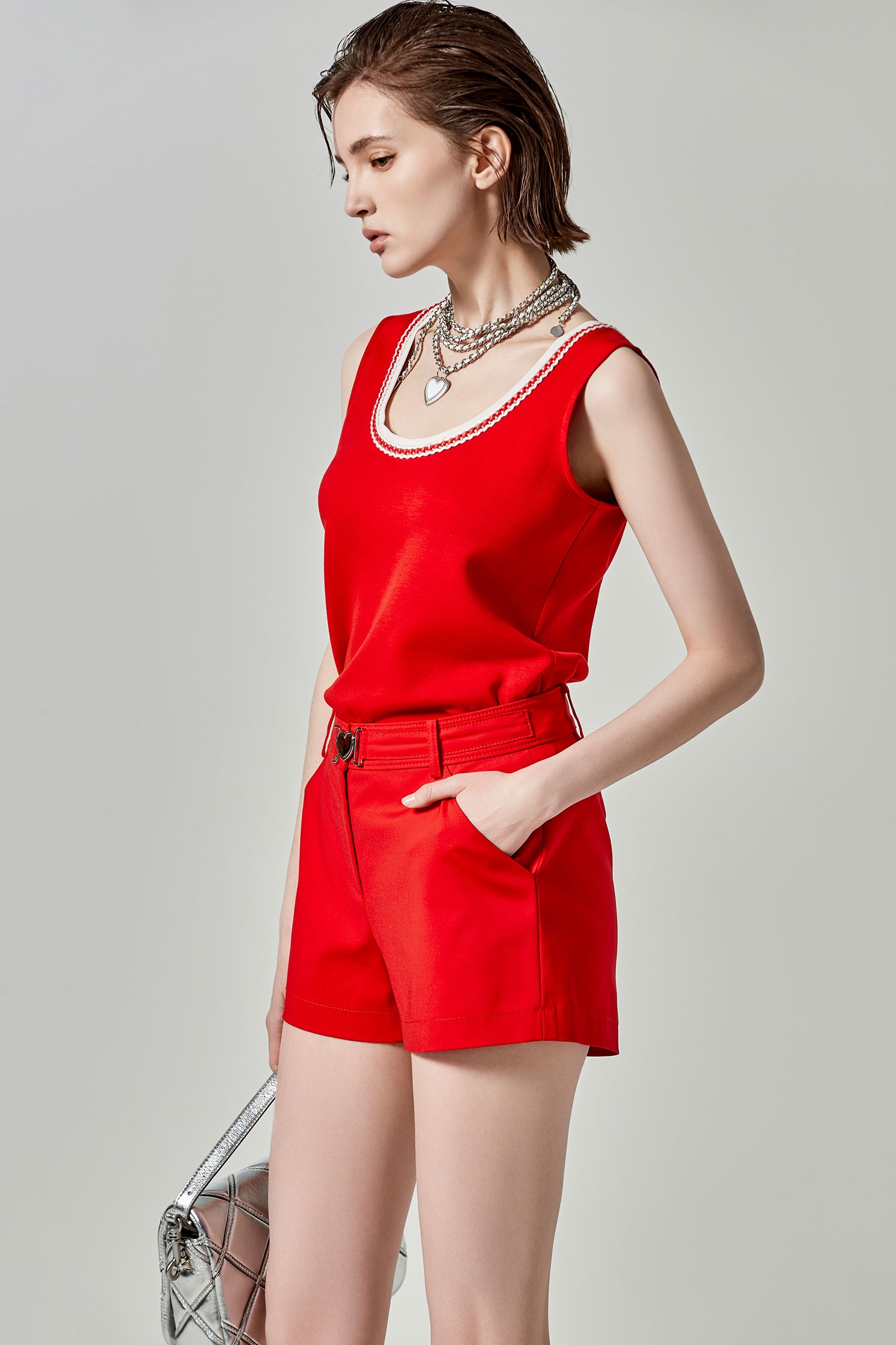 Red Tank Top With Contrast White TrimRed Tank Top With Contrast White Trim,sleeveless tops,Tops,Season (SS) Look