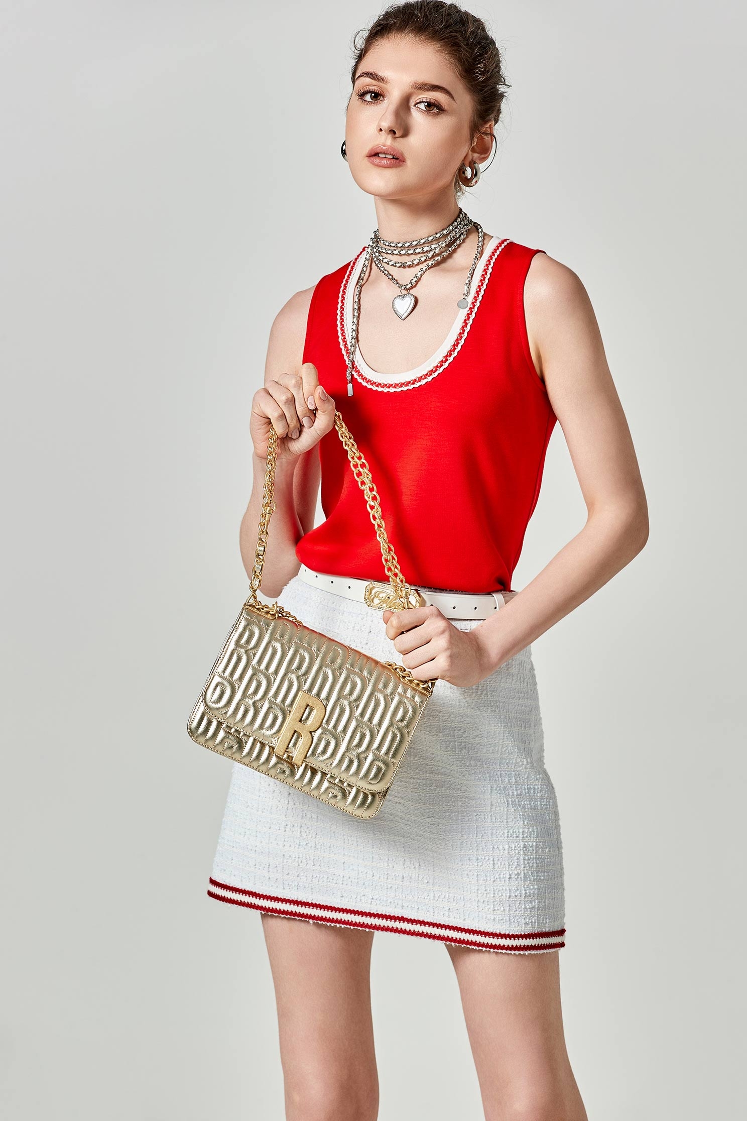 Red Tank Top With Contrast White TrimRed Tank Top With Contrast White Trim,sleeveless tops,Tops,Season (SS) Look