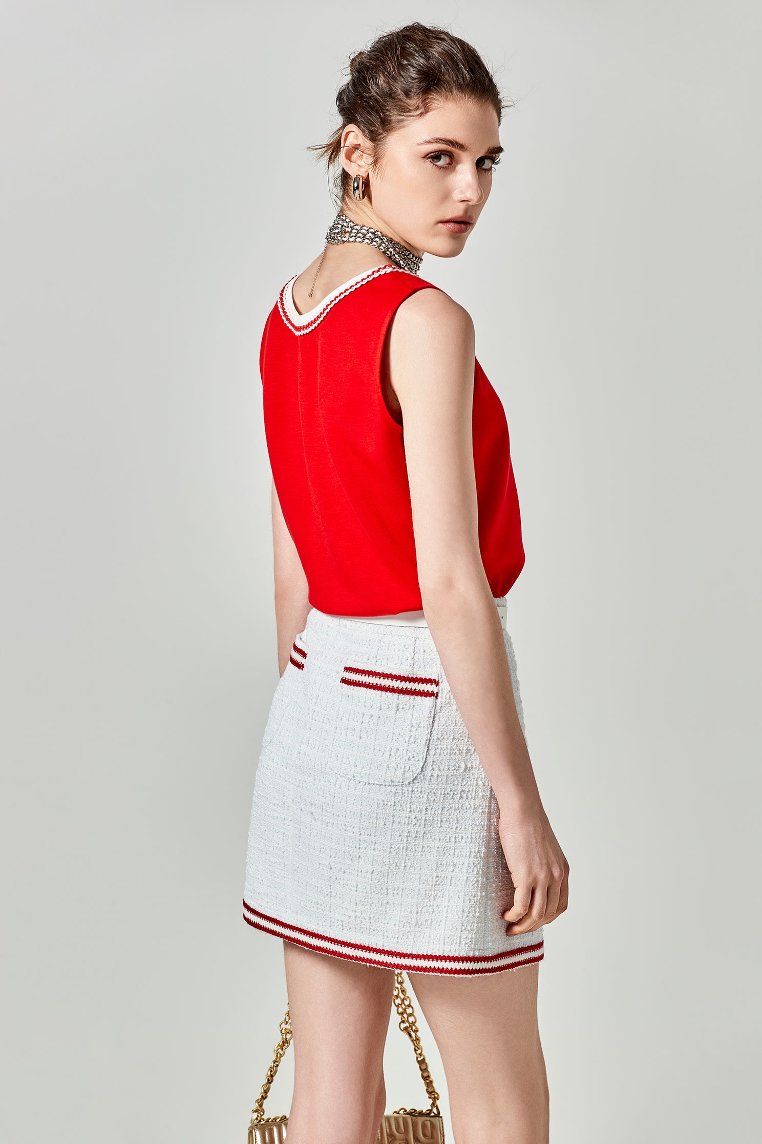 Red Tank Top With Contrast White TrimRed Tank Top With Contrast White Trim,sleeveless tops,Tops,Season (SS) Look
