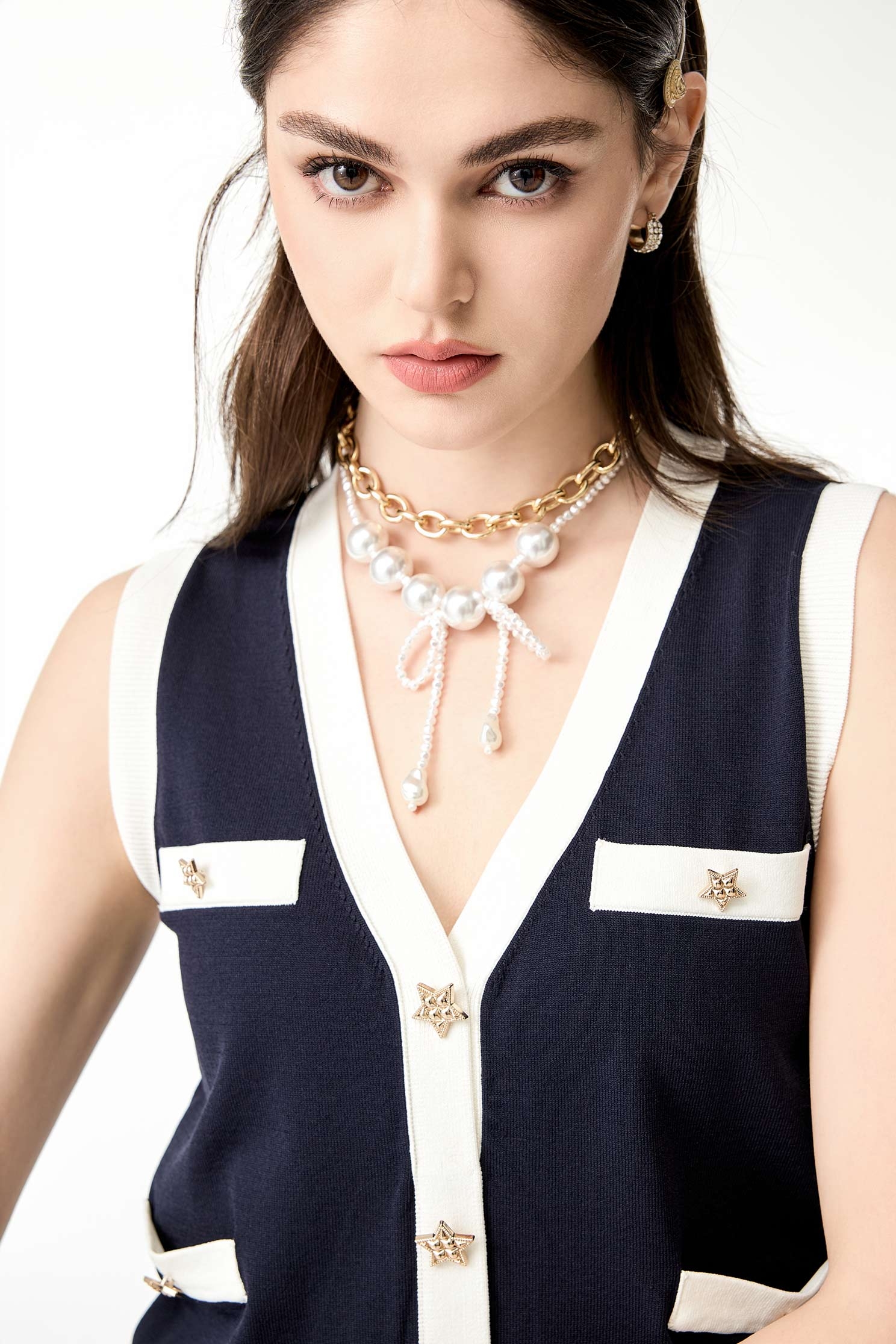 Contrast Trim Midnight Blue Knit VestContrast Trim Midnight Blue Knit Vest,V-Neck T shirts,sleeveless tops,Tops,Season (SS) Look,sleeveless tops,sleeveless tops,Knitted,Knitted tops