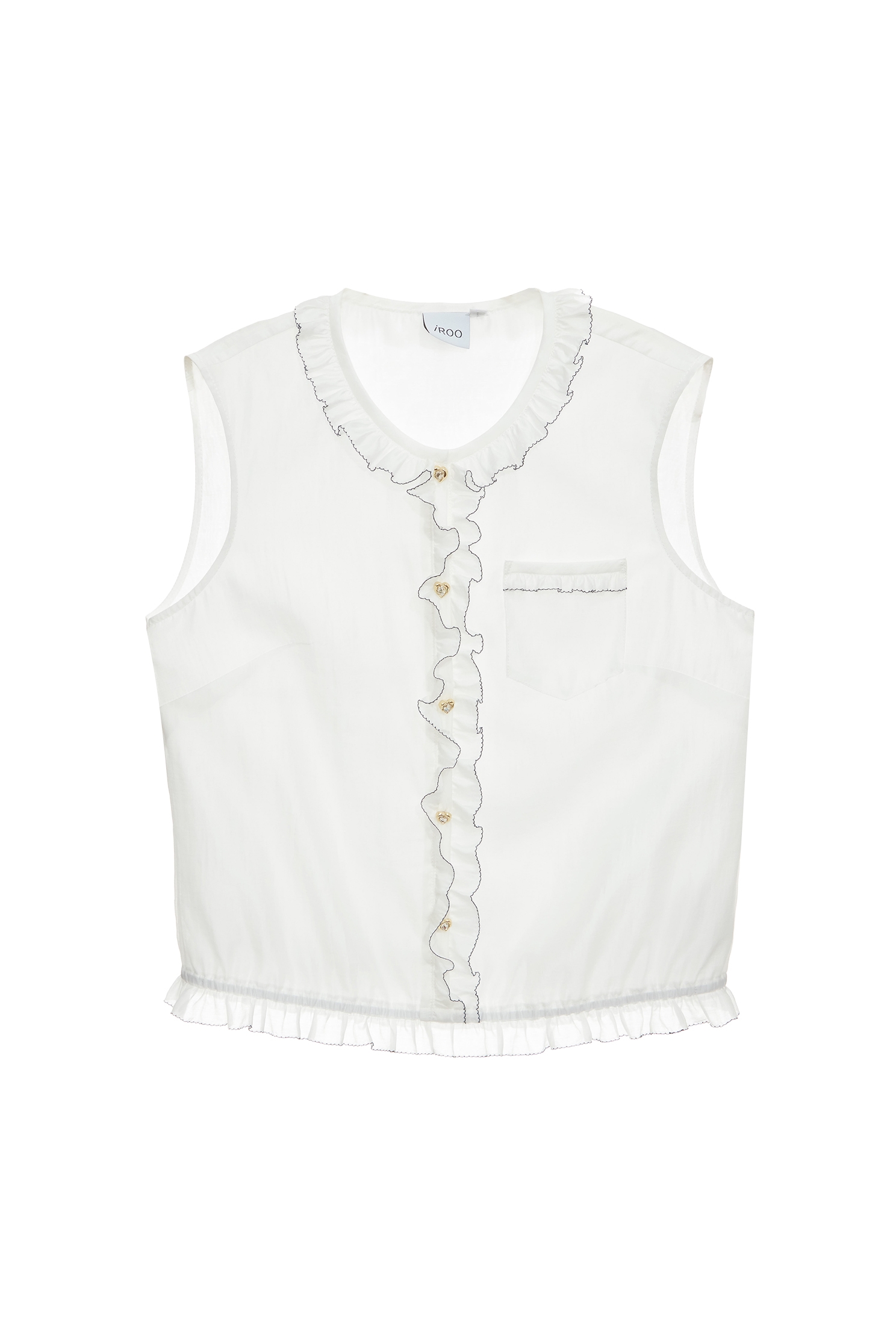 Ruffle Trim Detail White VestRuffle Trim Detail White Vest,sleeveless tops,Tops,Embroidered,Season (SS) Look,sleeveless tops,sleeveless tops