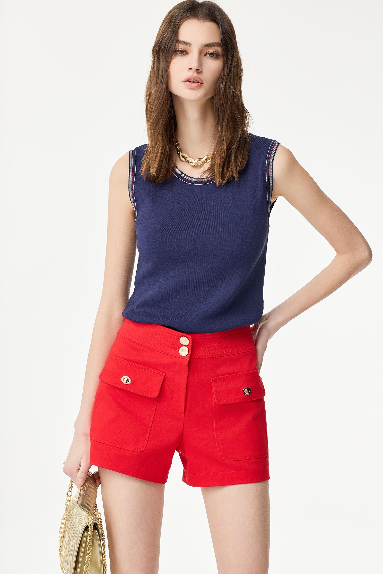 Contrast Trim Detail Knit VestContrast Trim Detail Knit Vest,sleeveless tops,Season (SS) Look,sleeveless tops,Knitted,Knitted tops