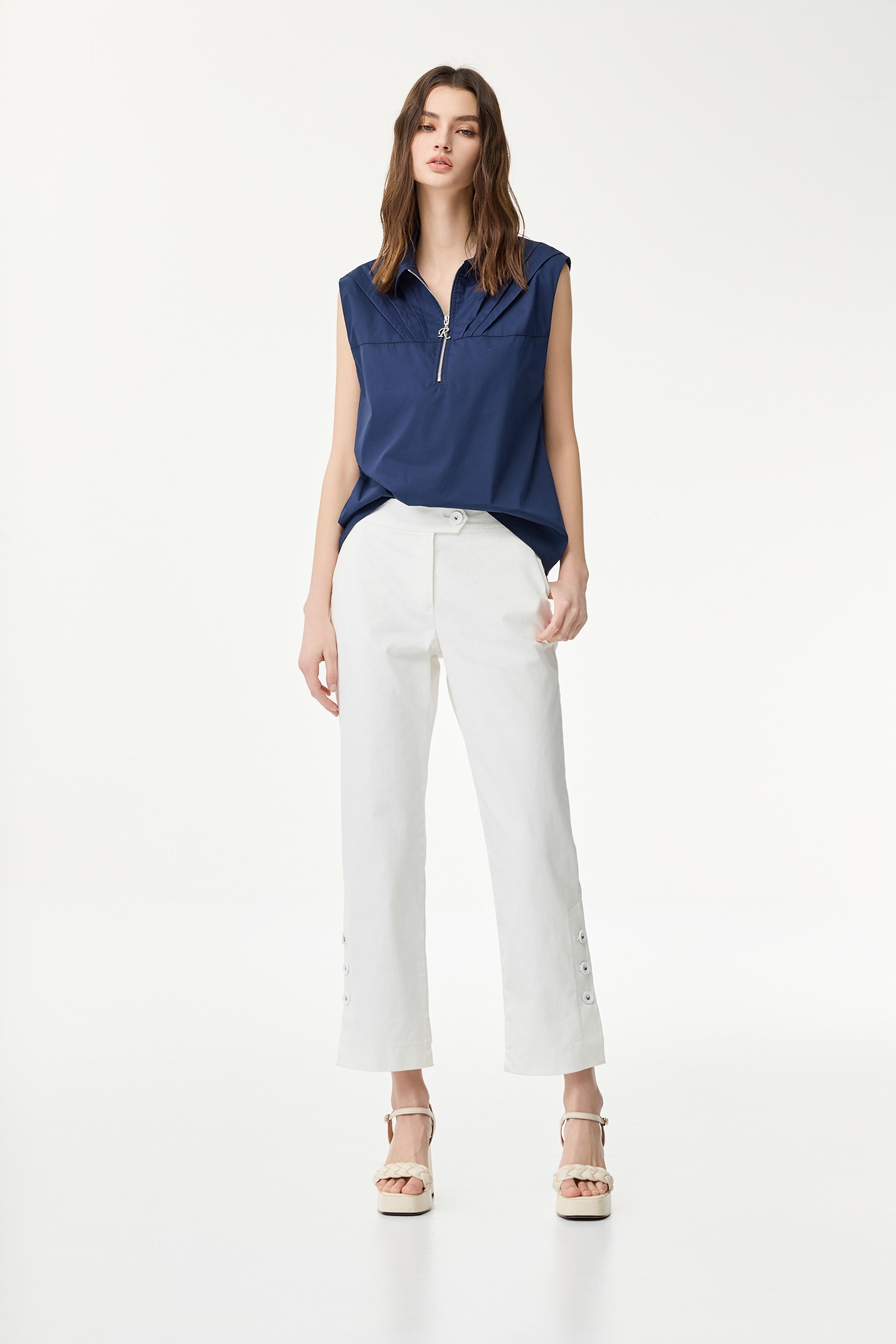 Pleated Detail Navy VestPleated Detail Navy Vest,sleeveless tops,Season (SS) Look,sleeveless tops,Blouses