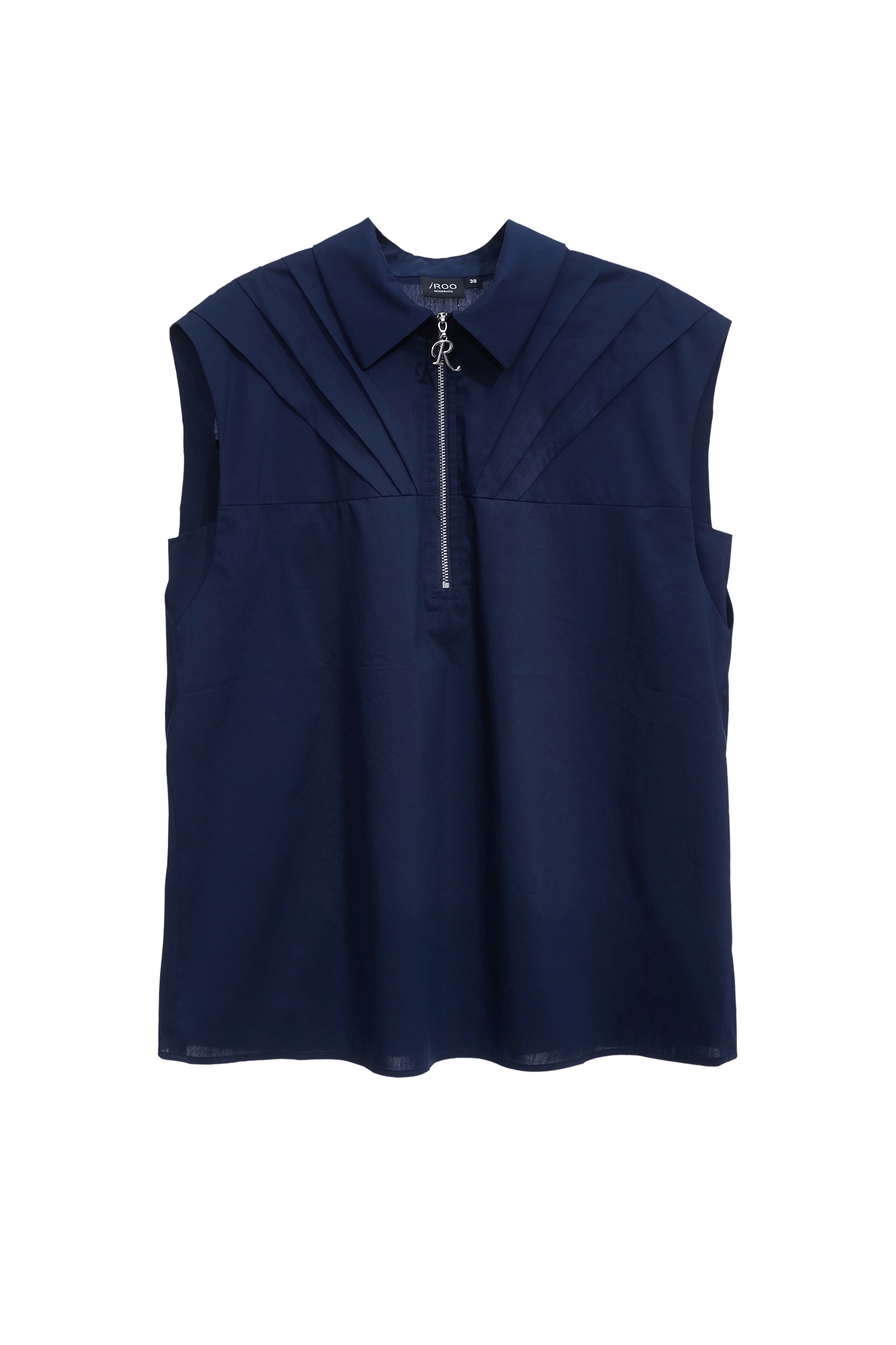 Pleated Detail Navy VestPleated Detail Navy Vest,sleeveless tops,Season (SS) Look,sleeveless tops,Blouses