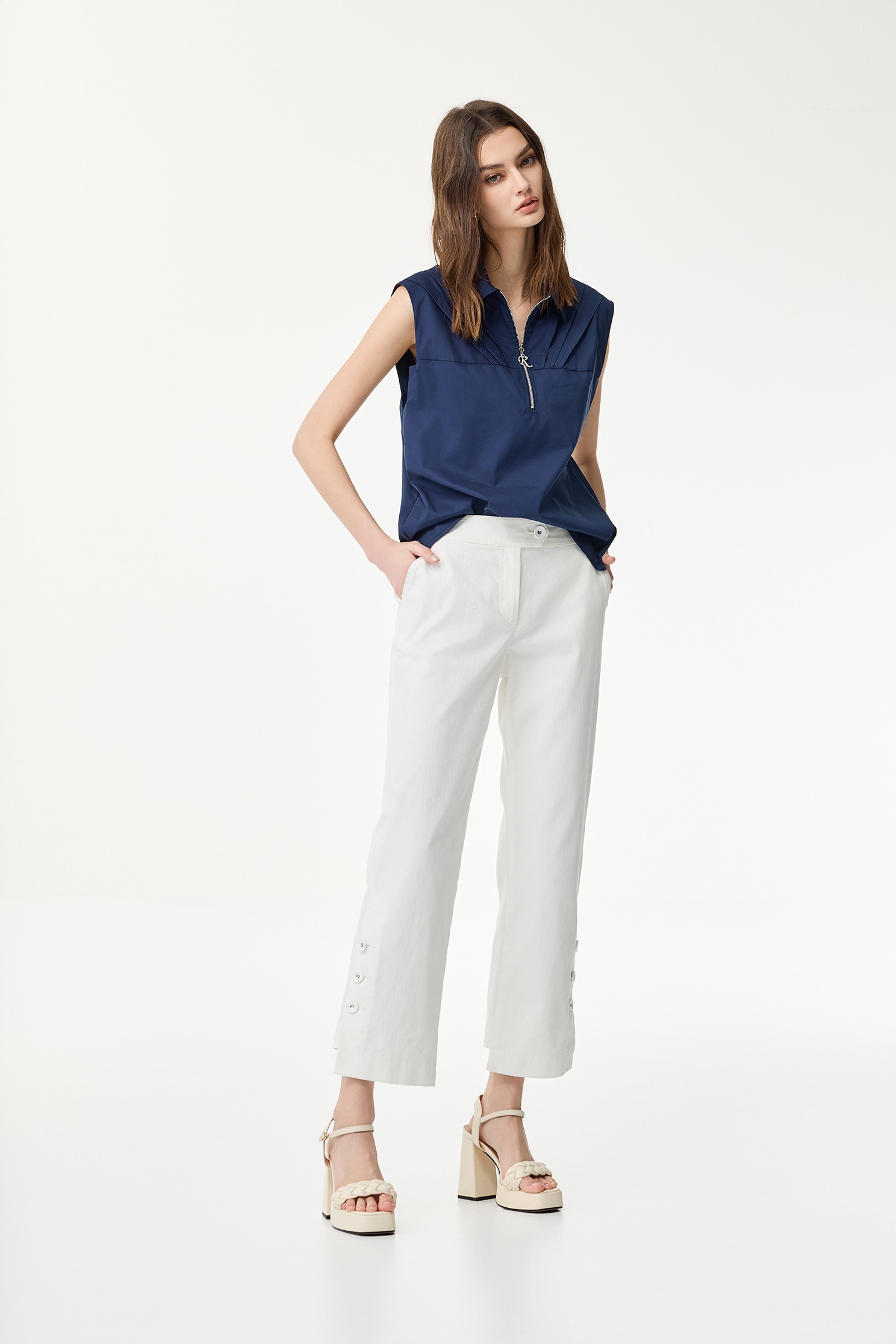 Pleated Detail Navy VestPleated Detail Navy Vest,sleeveless tops,Season (SS) Look,sleeveless tops,Blouses