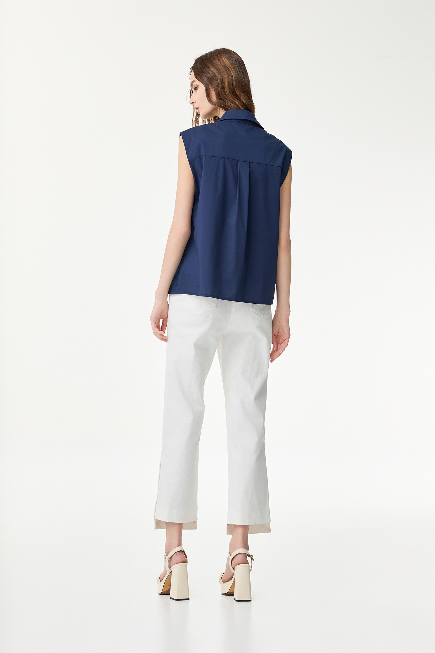 Pleated Detail Navy VestPleated Detail Navy Vest,sleeveless tops,Season (SS) Look,sleeveless tops,Blouses