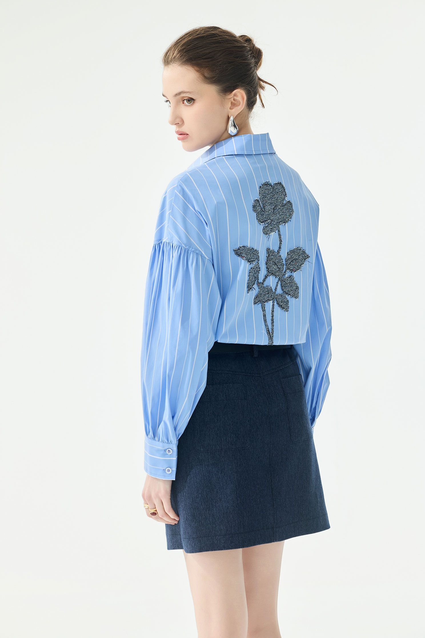 Pinstripe Drop Shoulder Seam BlousePinstripe Drop Shoulder Seam Blouse,Tops,Embroidered,Season (SS) Look,Stripe,Blouses