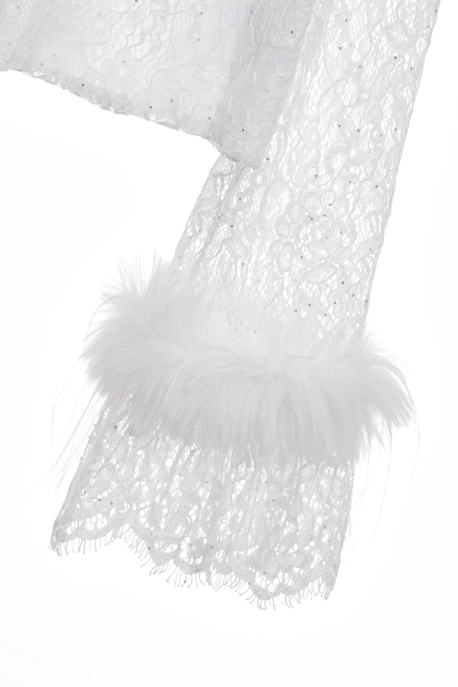 Long Sleeve Lace Top With Feather Trim DetailLong Sleeve Lace Top With Feather Trim Detail,Tops,Season (SS) Look,White tops,Lace