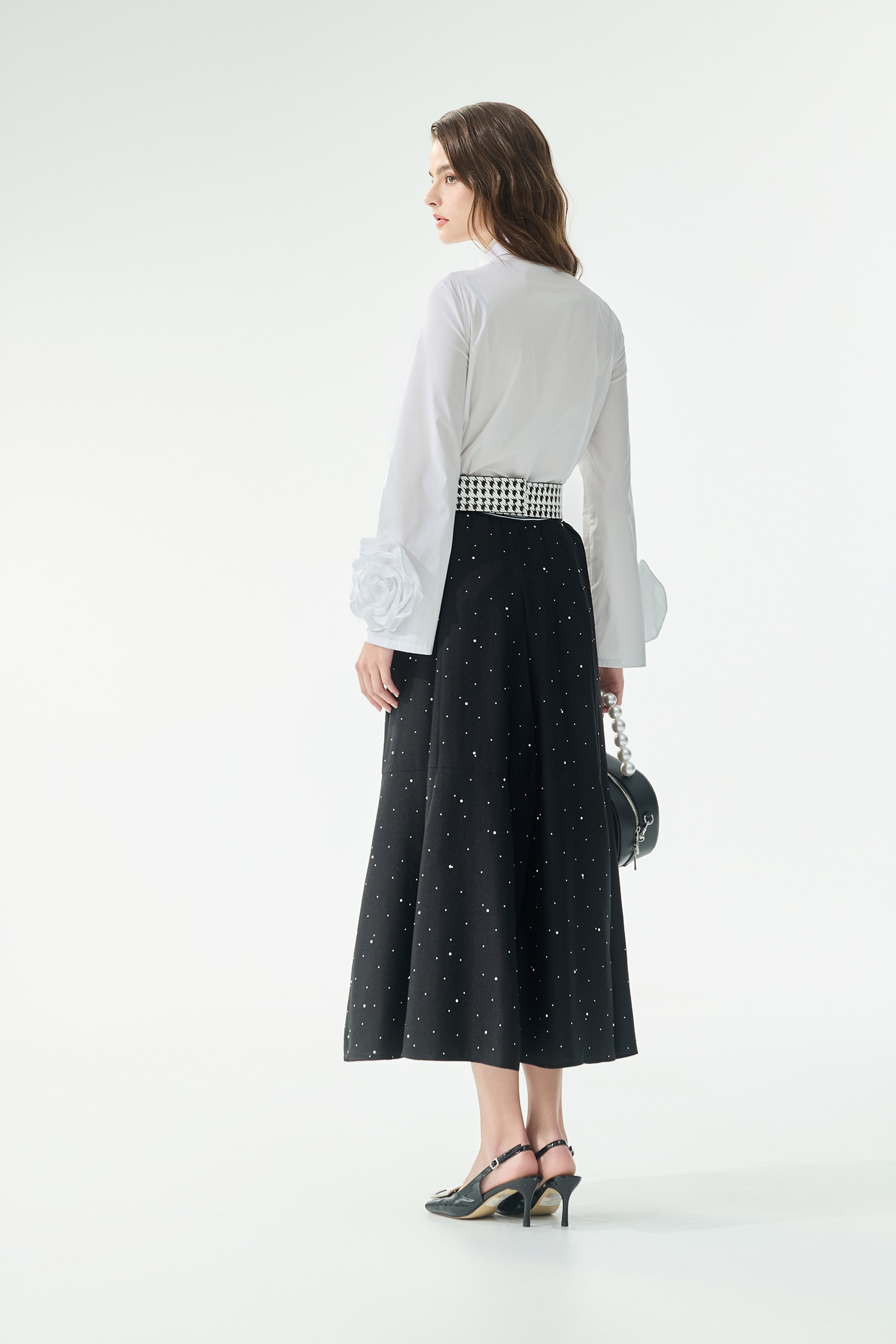 Long Sleeve Blouse With 3-D Rose Detail CuffsLong Sleeve Blouse With 3-D Rose Detail Cuffs,Tops,Season (SS) Look,White tops,Blouses