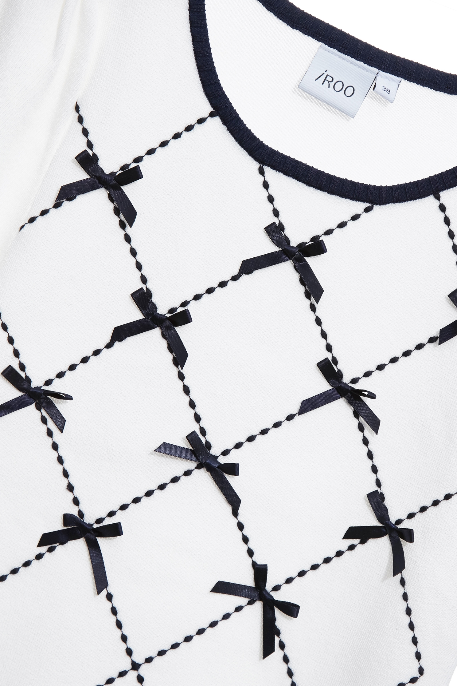 Contrast Navy Bow Detail Knit TopContrast Navy Bow Detail Knit Top,Tops,Embroidered,Season (SS) Look,Plaid,White tops,bows,Knitted,Knitted tops