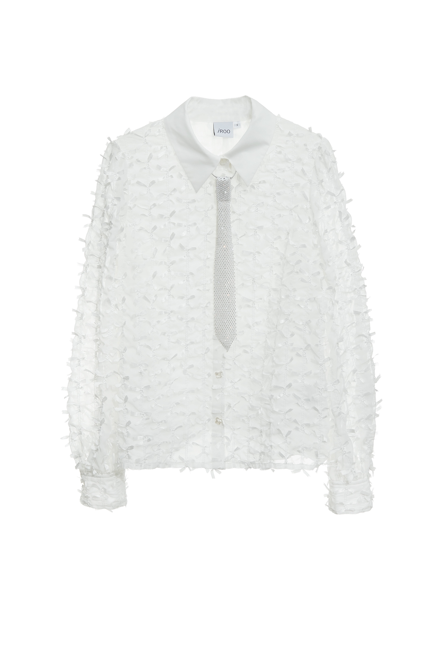 Diamonte Necktie Long Sleeve BlouseDiamonte Necktie Long Sleeve Blouse,Tops,Embroidered,Season (SS) Look,White tops,Chiffon