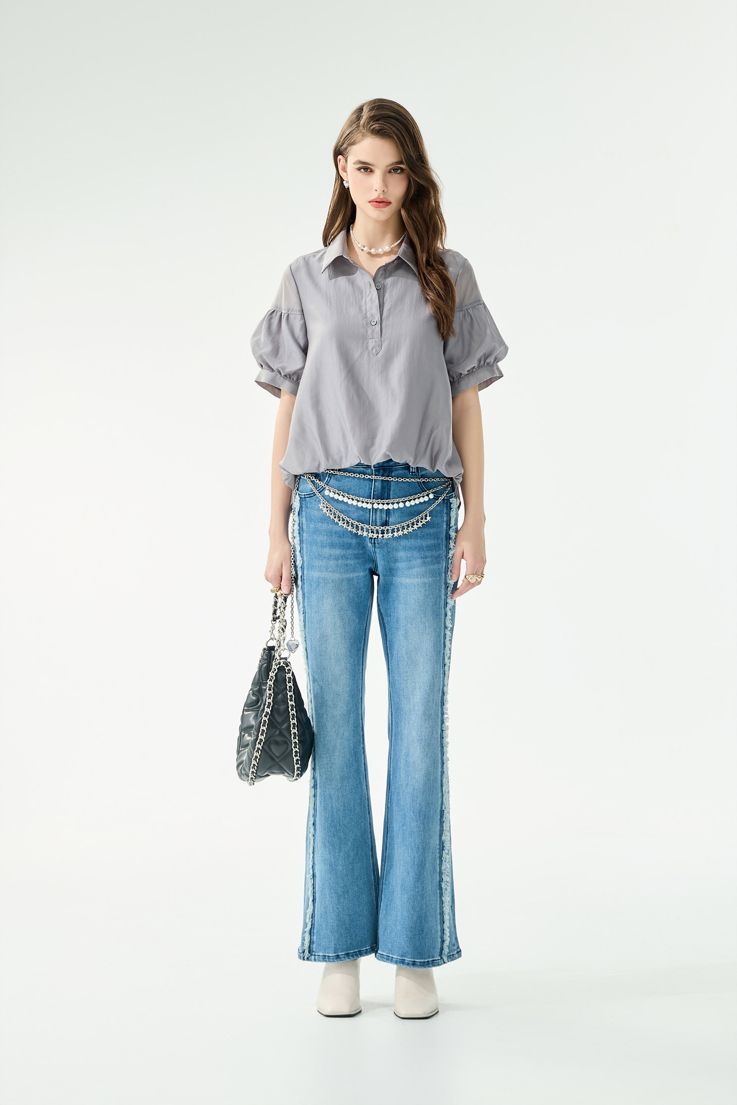 Short Lantern Sleeve Grey TopShort Lantern Sleeve Grey Top,Tops,Season (SS) Look