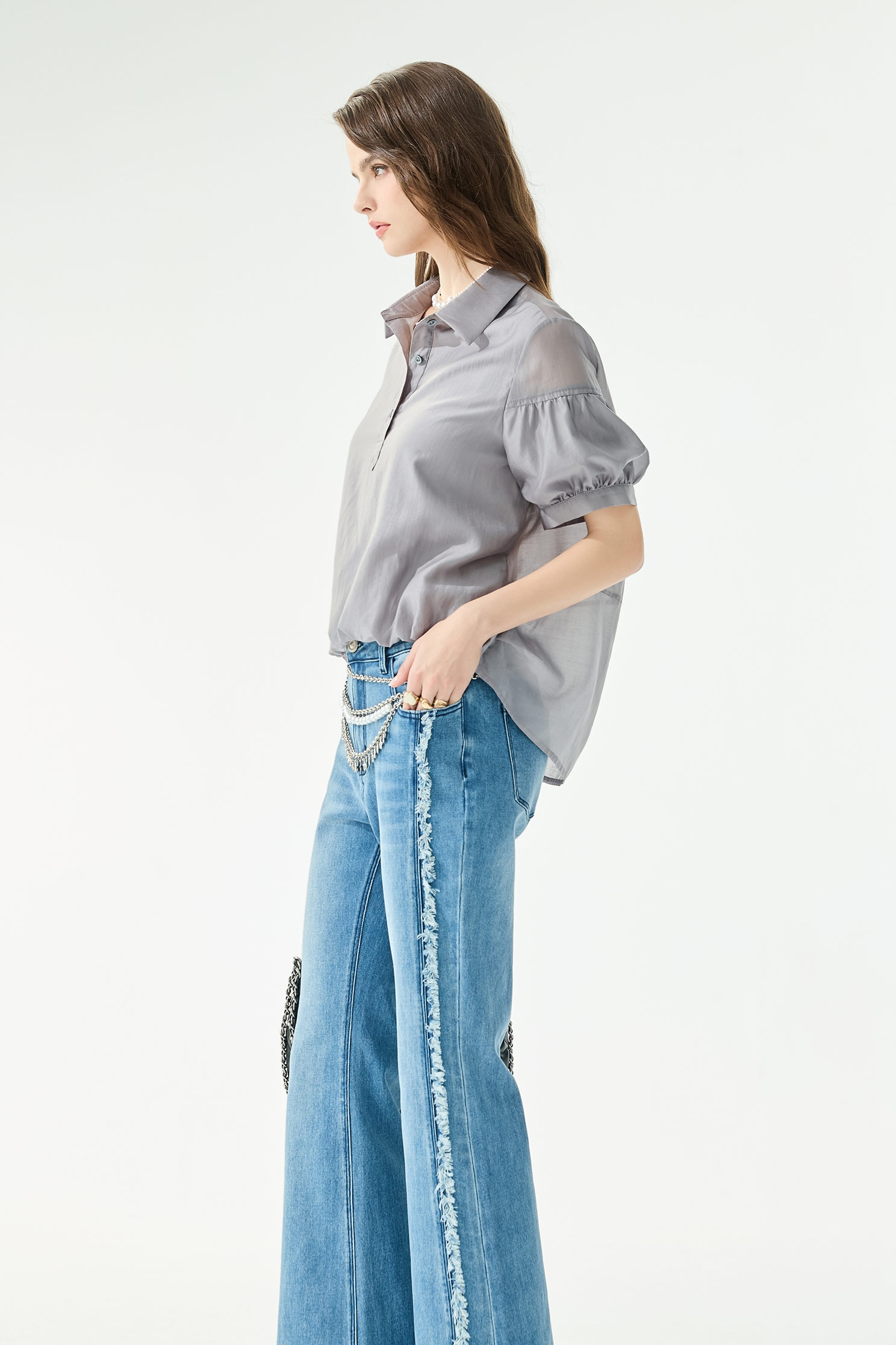 Short Lantern Sleeve Grey TopShort Lantern Sleeve Grey Top,Tops,Season (SS) Look