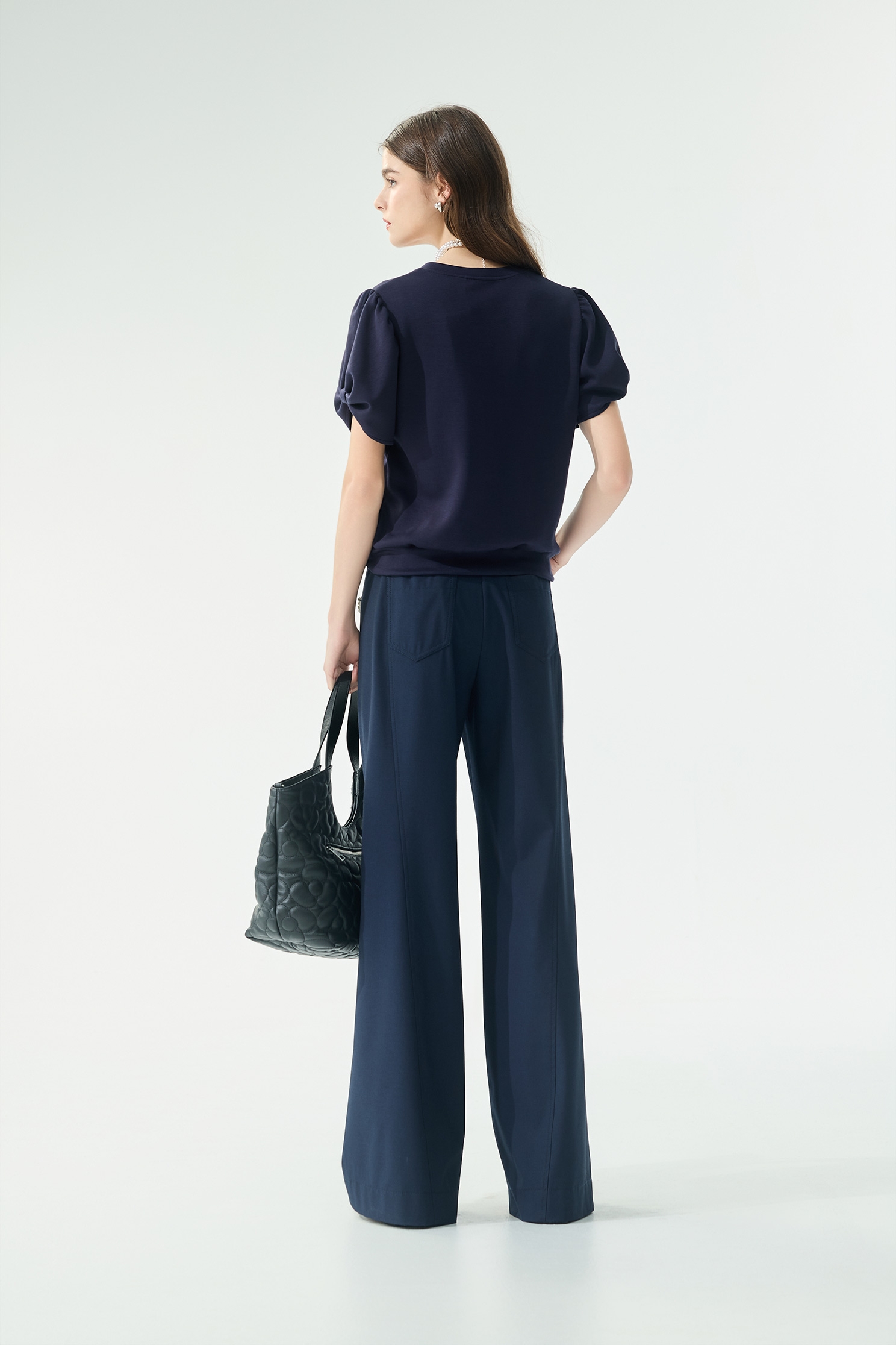 Slit Sleeve Navy V-neck TopSlit Sleeve Navy V-neck Top,Tops,Season (SS) Look