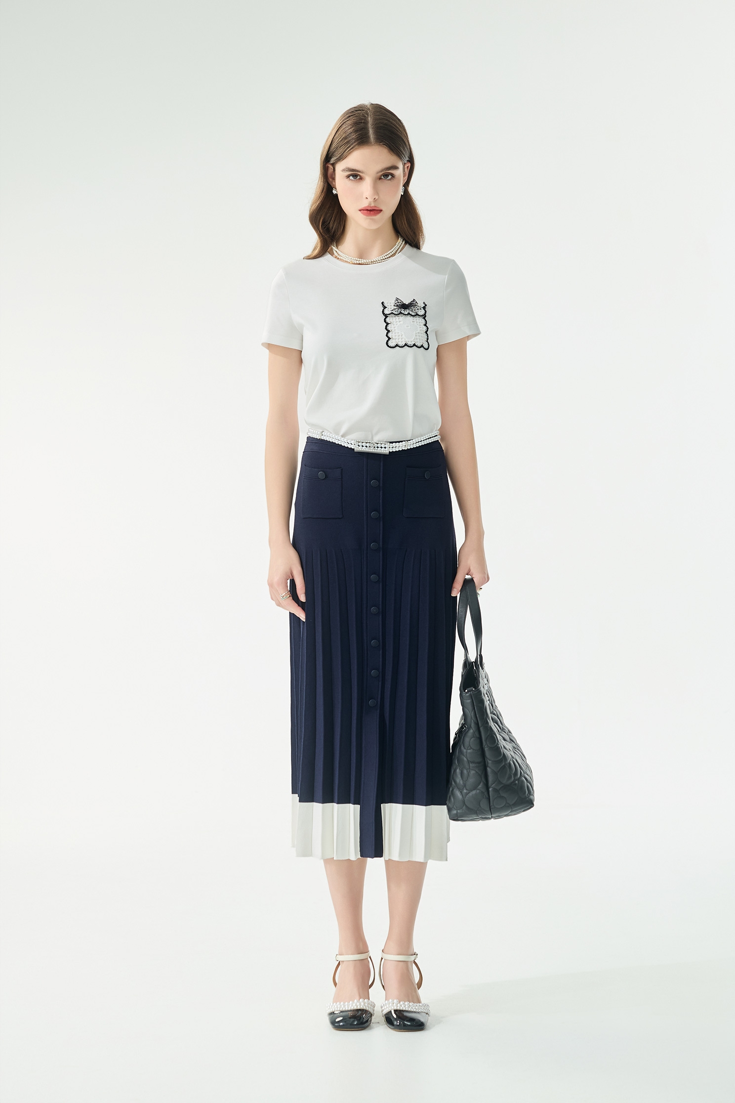 Contrast Pocket Trim Short Sleeve TopContrast Pocket Trim Short Sleeve Top,Tops,Season (SS) Look,White tops,Cotton,Lace