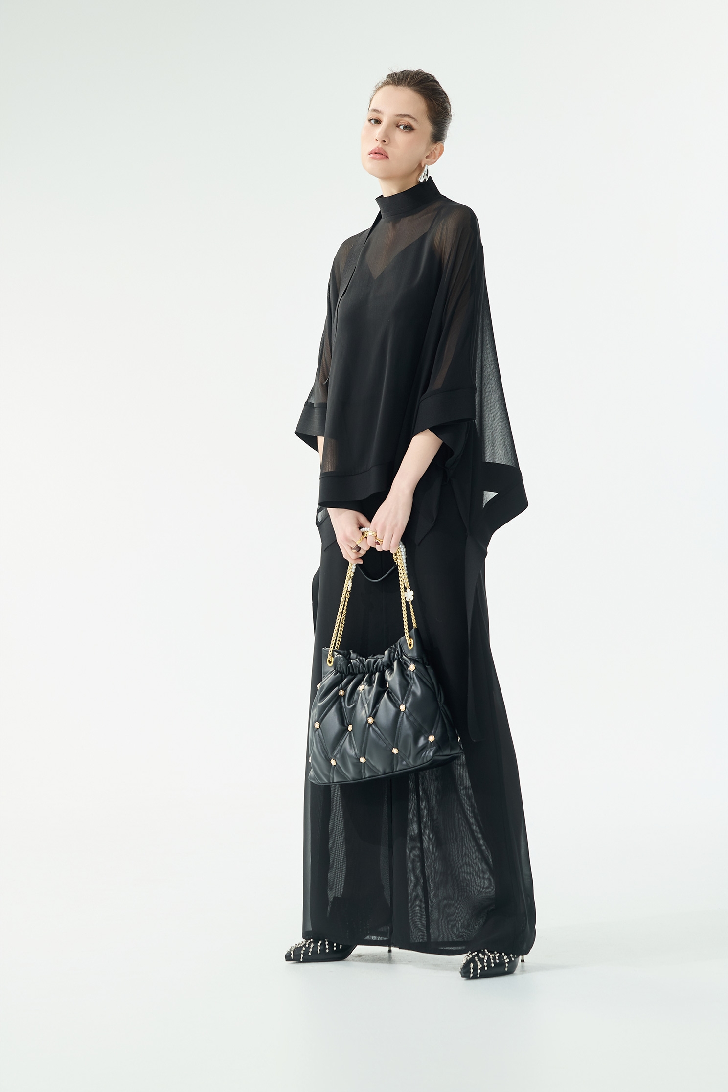 Kimono Sleeve Black Chiffon TopKimono Sleeve Black Chiffon Top,Tops,Under shirts,Season (SS) Look,Knitted,Chiffon,black tops