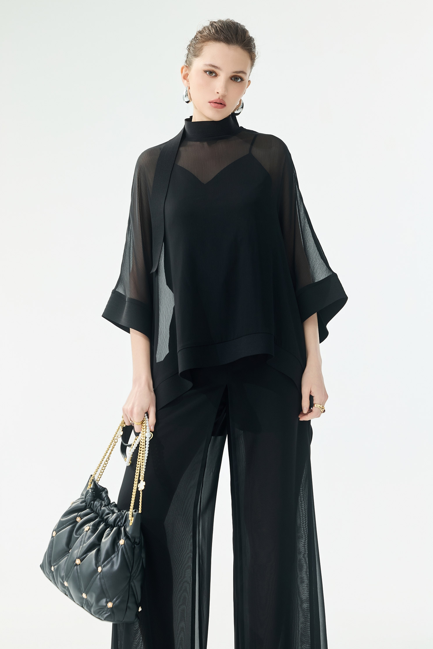 Kimono Sleeve Black Chiffon TopKimono Sleeve Black Chiffon Top,Tops,Under shirts,Season (SS) Look,Knitted,Chiffon,black tops