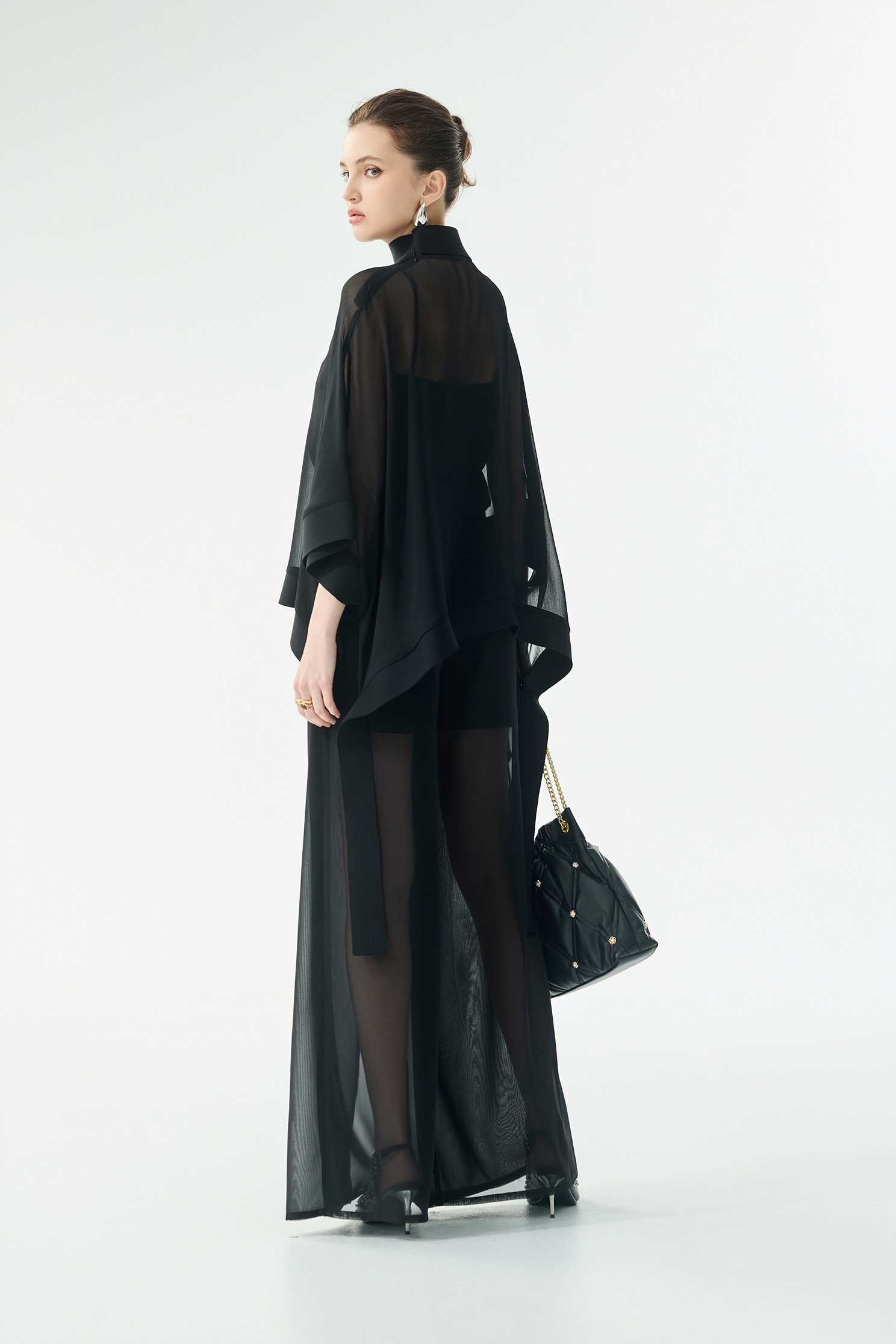 Kimono Sleeve Black Chiffon TopKimono Sleeve Black Chiffon Top,Tops,Under shirts,Season (SS) Look,Knitted,Chiffon,black tops