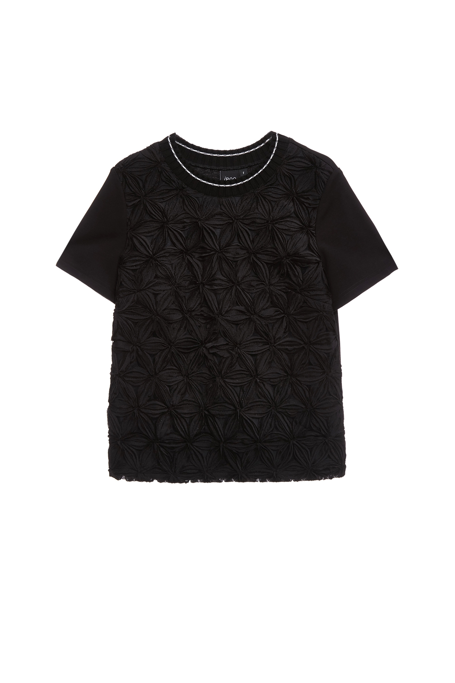 3-D Floral Short Sleeve Top3-D Floral Short Sleeve Top,Tops,Season (SS) Look,Lace,black tops