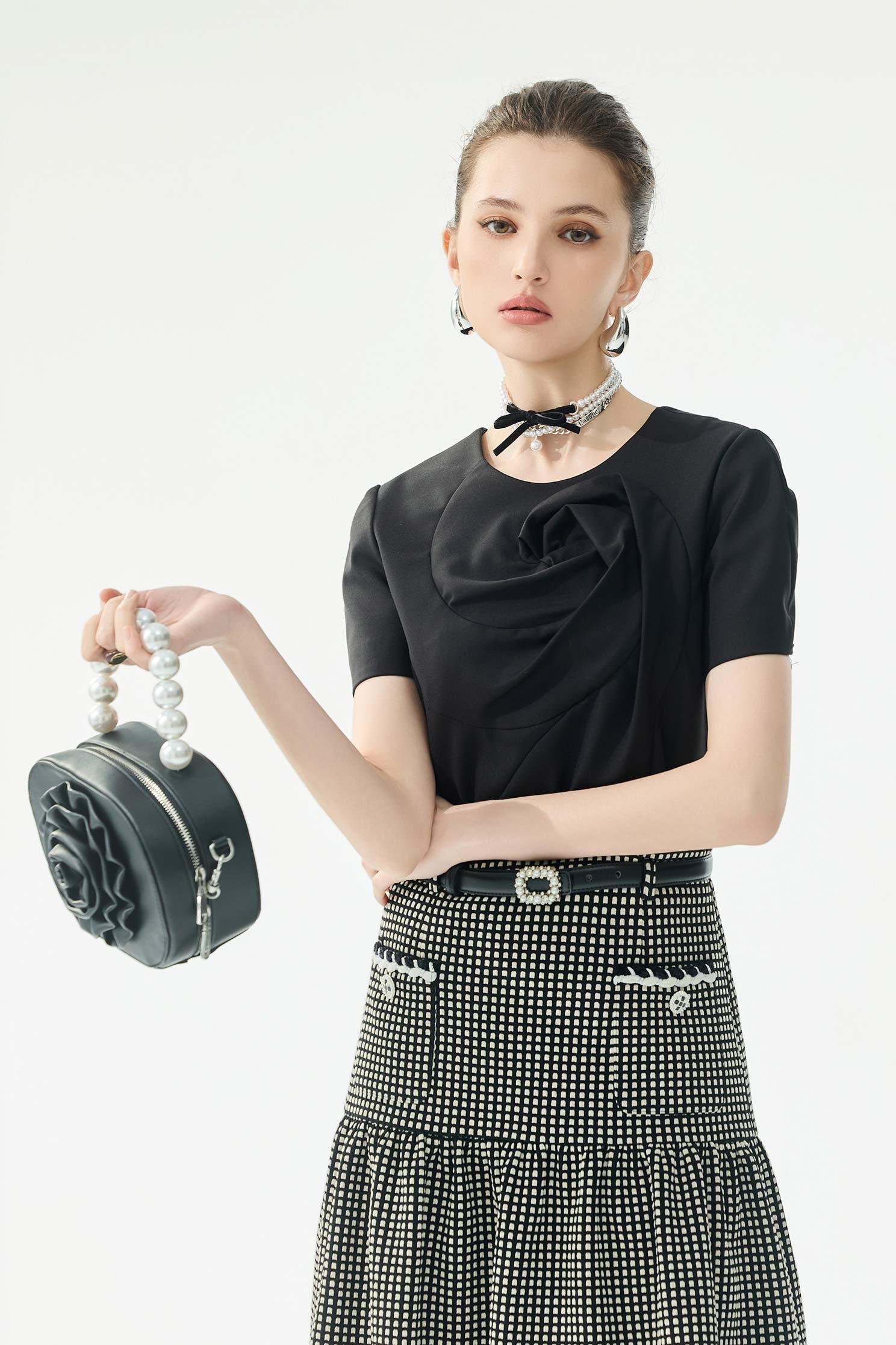 Sequin Lace Detail Short Sleeve TopSequin Lace Detail Short Sleeve Top,Tops,Season (SS) Look,black tops