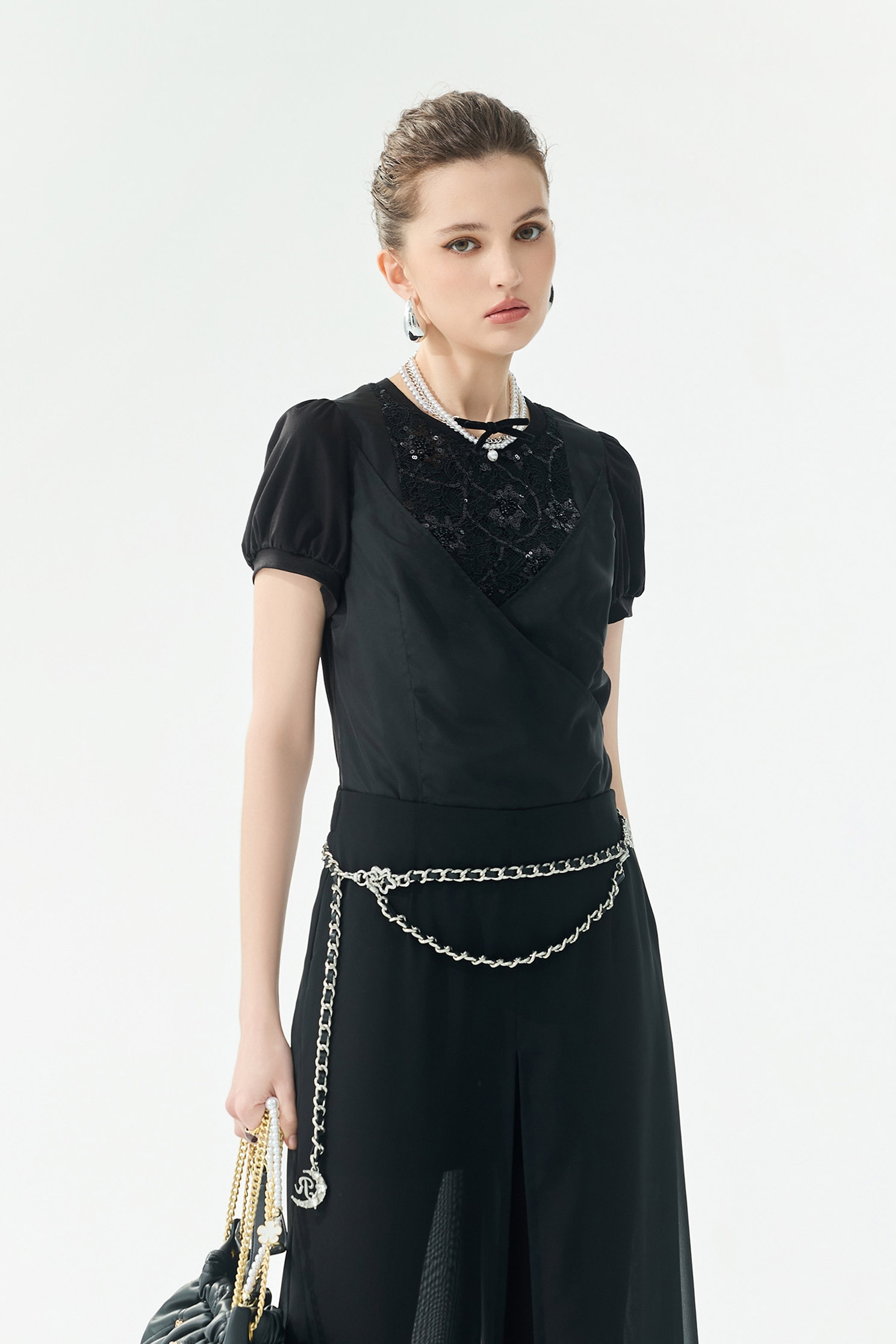 Floral Knot Detail Short Sleeve TopFloral Knot Detail Short Sleeve Top,Tops,Season (SS) Look,black tops