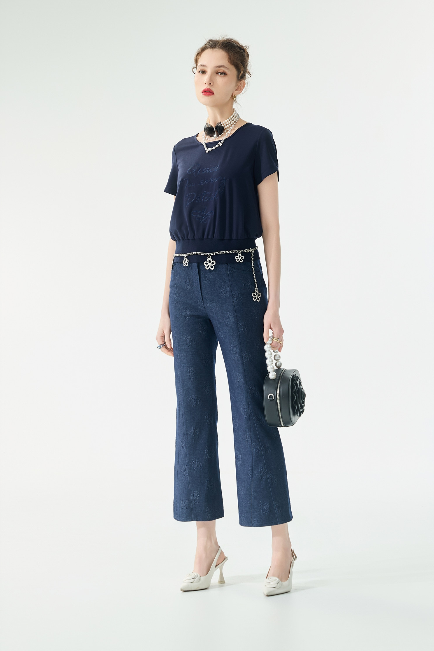 Embroidery Slogan Navy TopEmbroidery Slogan Navy Top,Tops,Embroidered,Season (SS) Look