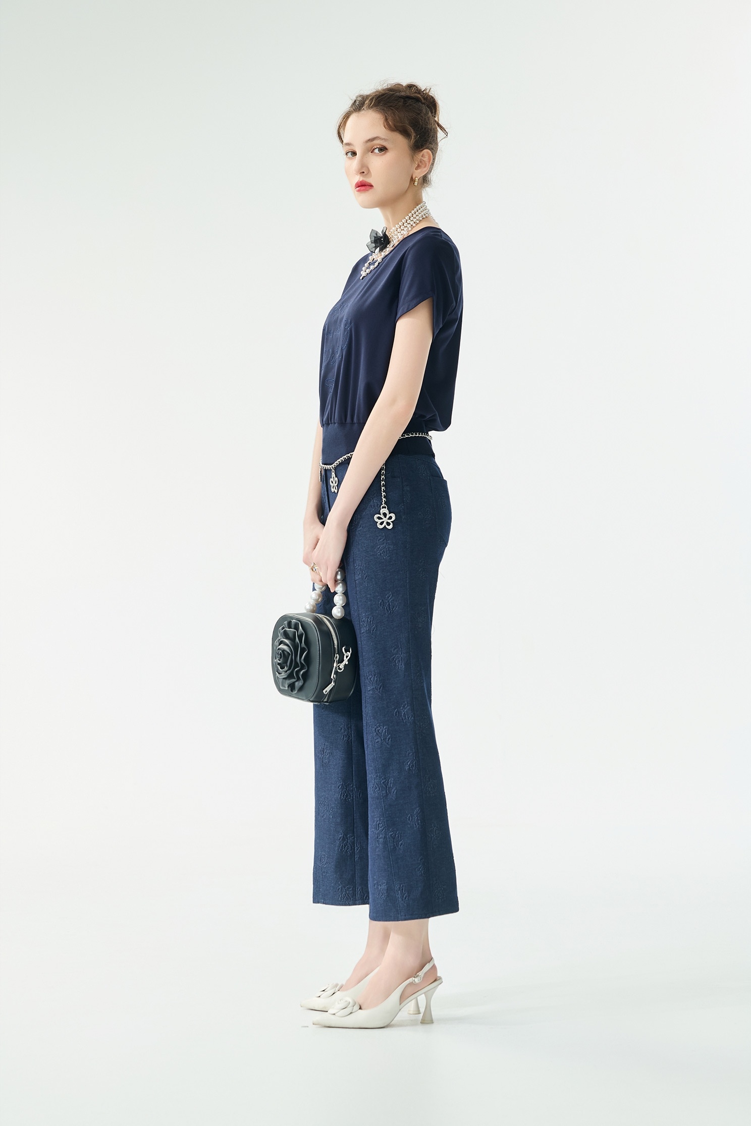 Embroidery Slogan Navy TopEmbroidery Slogan Navy Top,Tops,Embroidered,Season (SS) Look