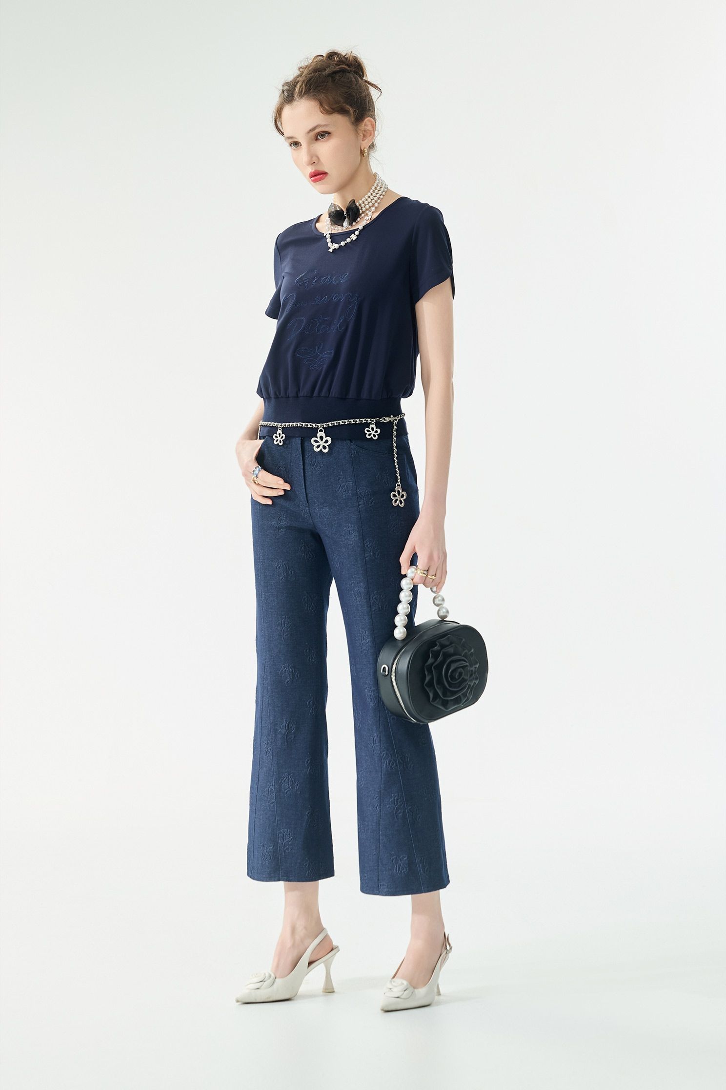 Embroidery Slogan Navy TopEmbroidery Slogan Navy Top,Tops,Embroidered,Season (SS) Look