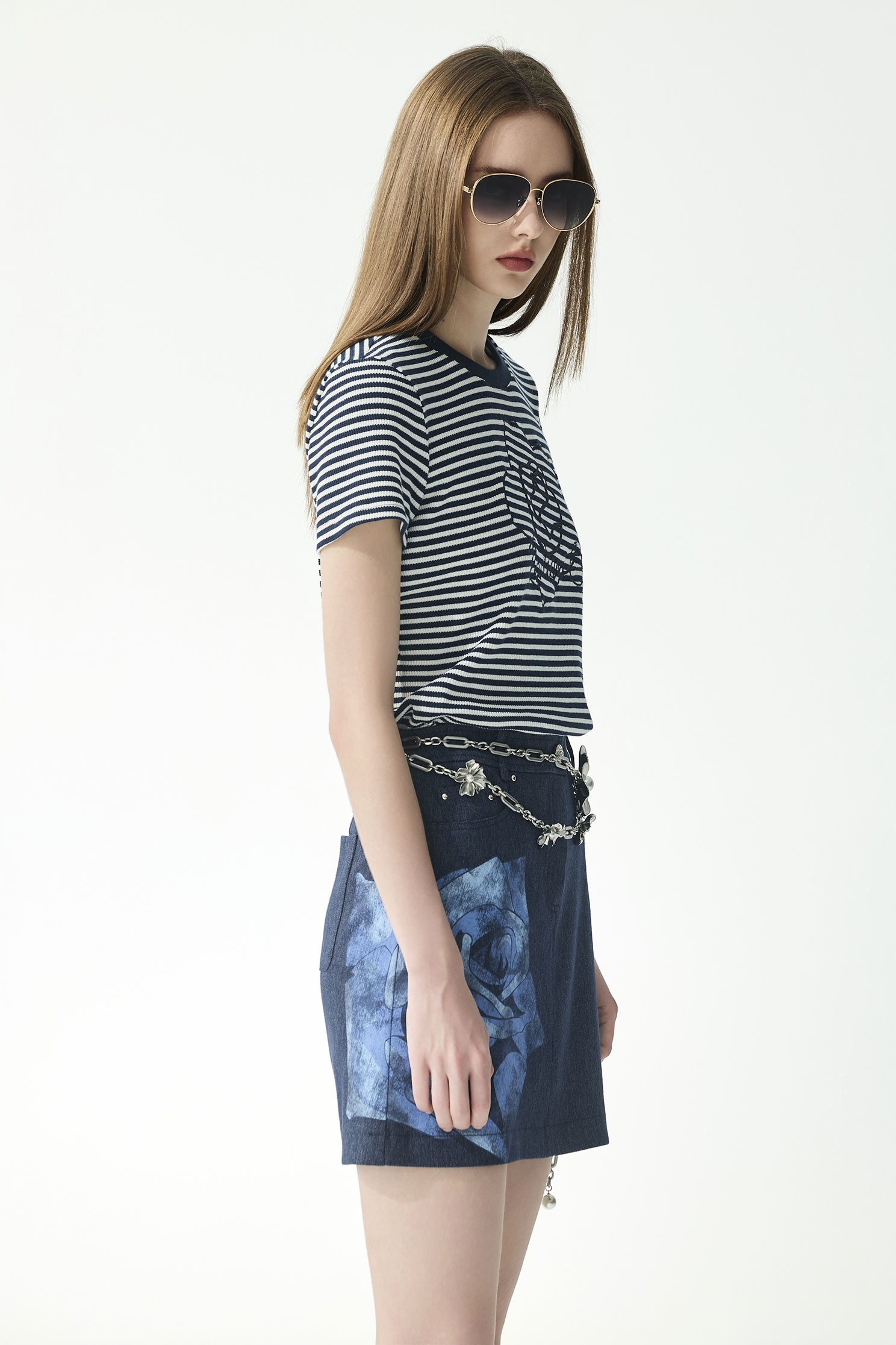 Rose Embroidery Stripe TeeRose Embroidery Stripe Tee,Tops,Embroidered,Season (SS) Look,Stripe,Cotton