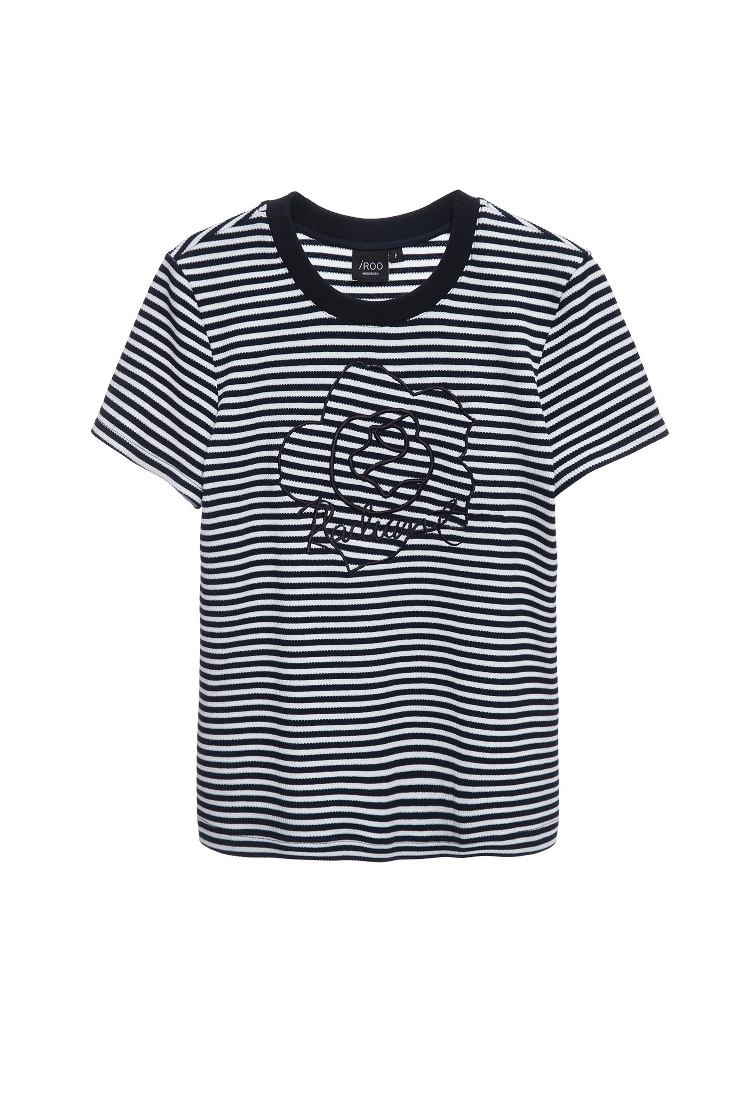Rose Embroidery Stripe TeeRose Embroidery Stripe Tee,Tops,Embroidered,Season (SS) Look,Stripe,Cotton